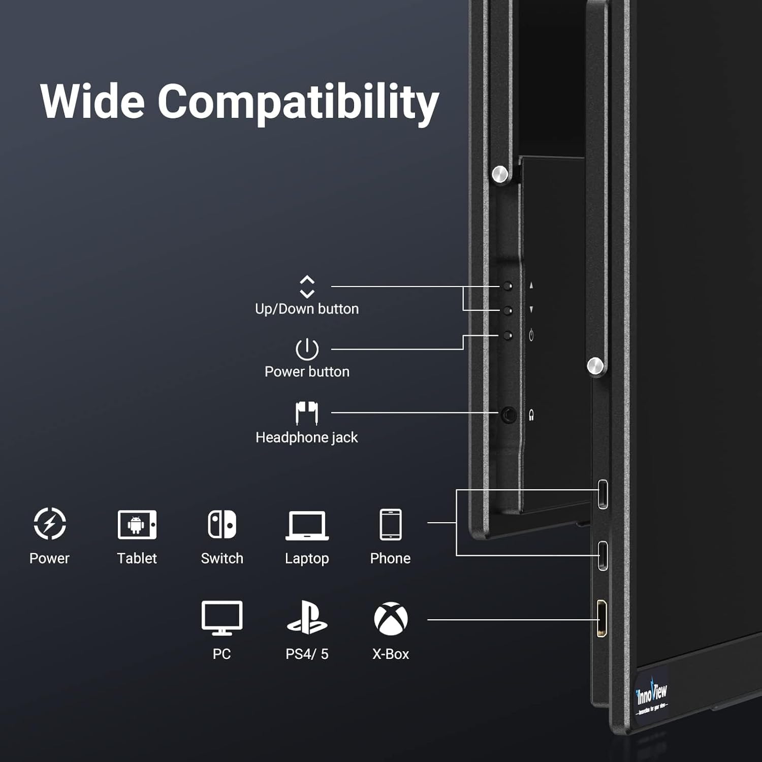 InnoView Monitor portátil de 18.5 pulgadas 100Hz 120 sRGB, 1080P IPS