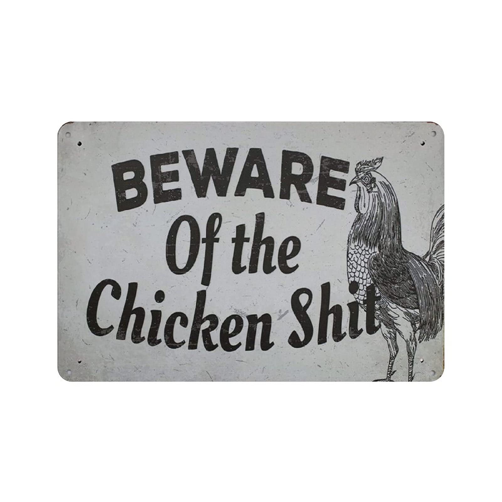 KEYGAMER Beware Of The Chicken Shit Metal Tin Sign, Vintage Plaque Poster Garage Bar Home Wall Decor 8 X 12 Inches