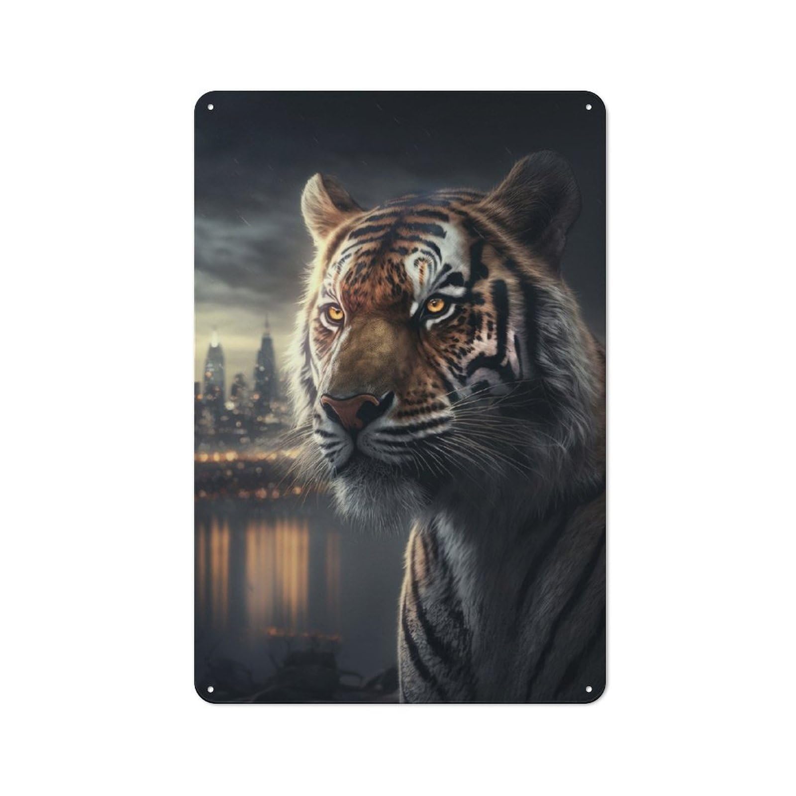 Junmoney Tiger In The Big City Tin Wall Plaque 30X20cm With For Pub Or Café, A Decorative Christmas Gift For Hospitality Wall Decor Collectors