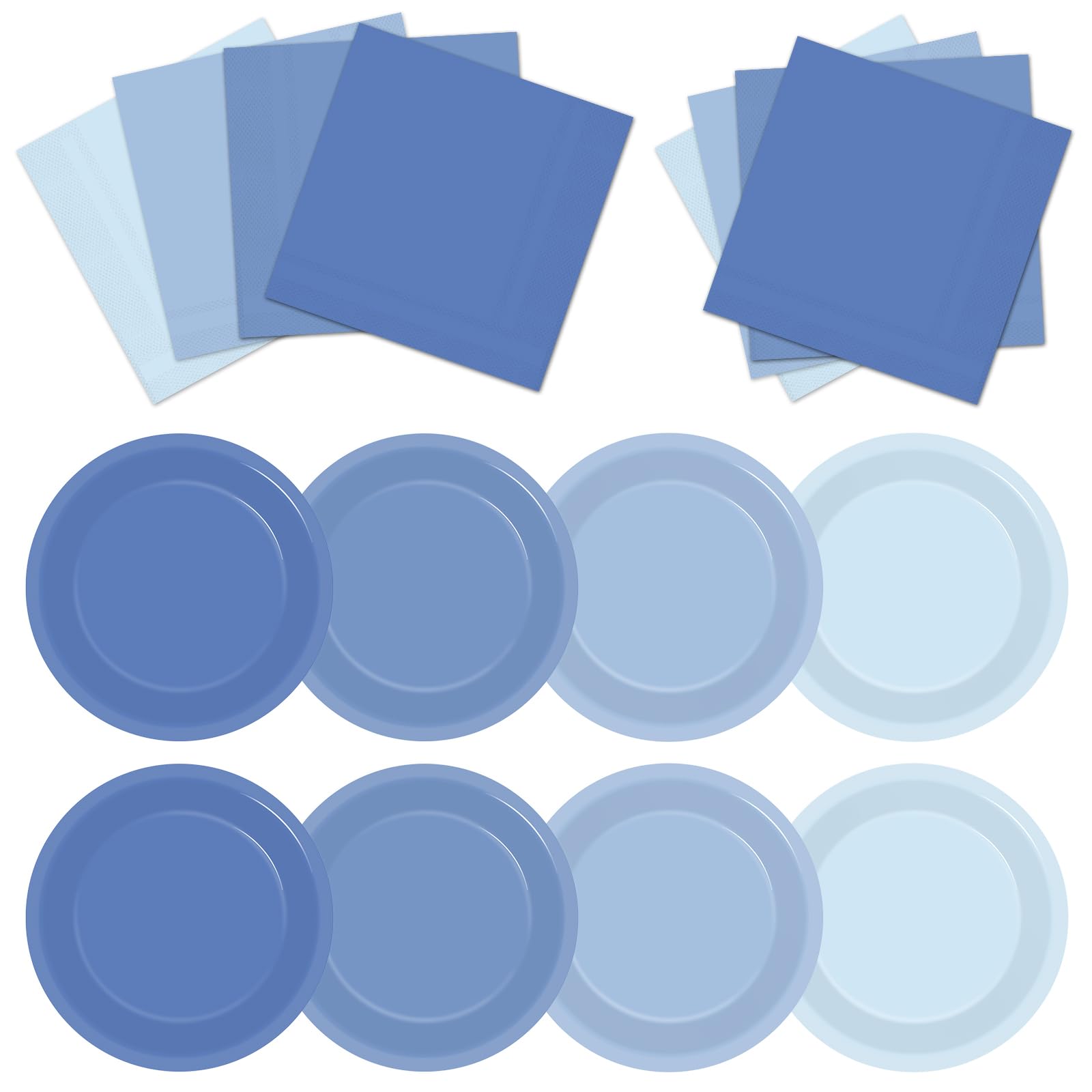 200PCS Dusty Blue Paper Plates Light Blue Baby Shower Decorations 7'' Birthday Party Plates and Napkins Gradient Theme Disposable Cake Tableware Set