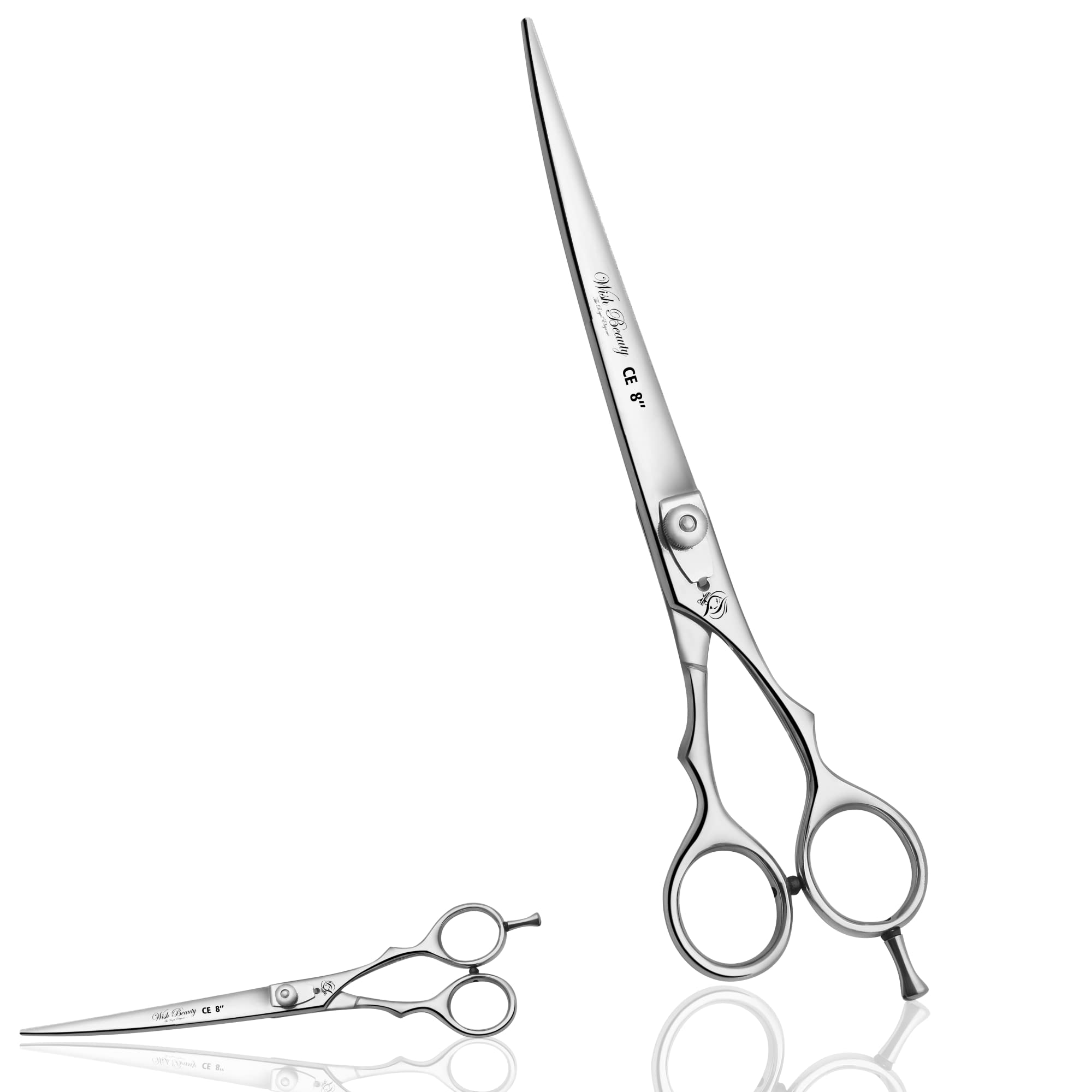 Wish Beauty,The Royal Elegance Silver Wishbeauty 8'' Inches Pet Grooming Shears, Dog Grooming Scissor | Pet Trimming - Straight White Dotted Finger Grip