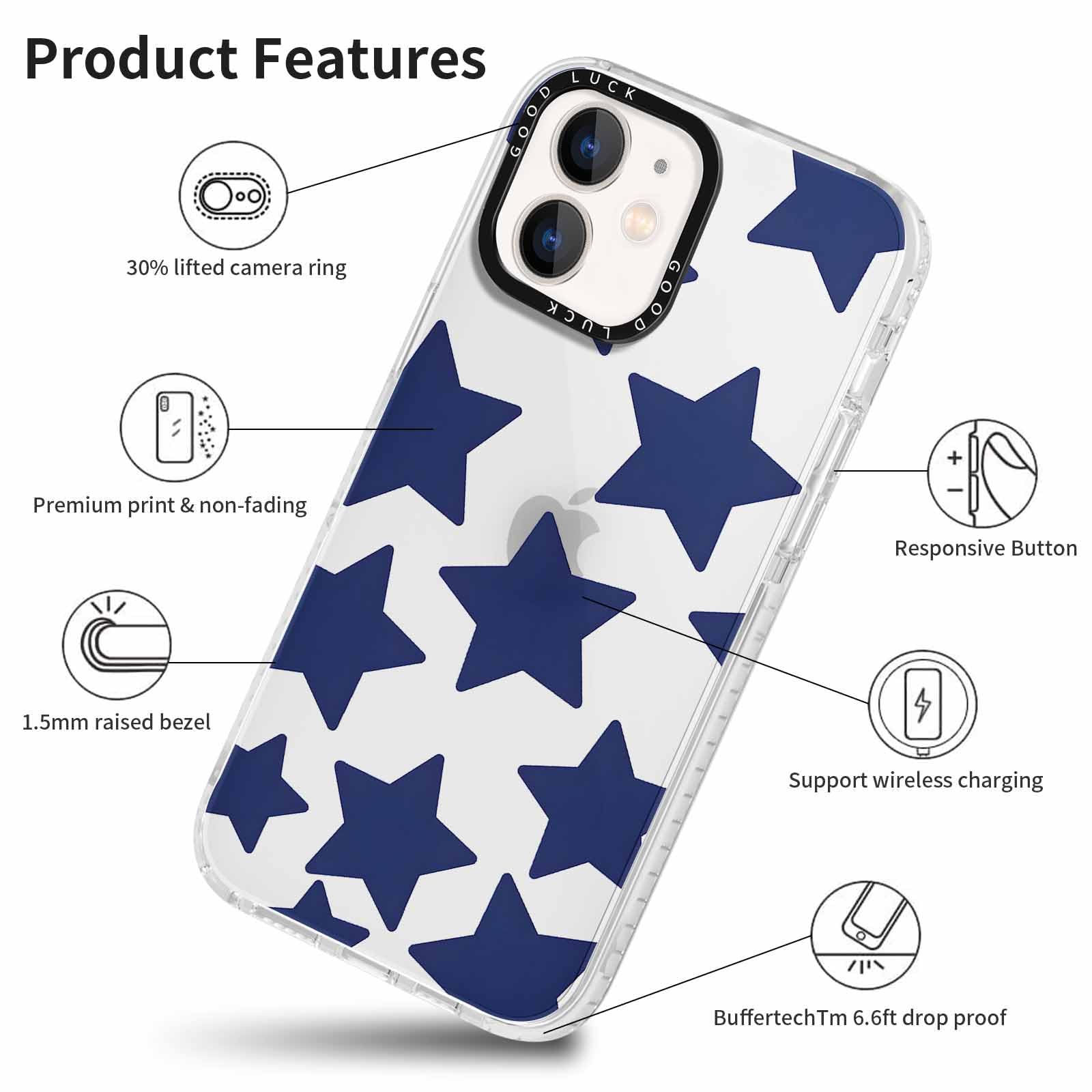 Xylota 2 Piezas Funda para iPhone 11 6,1", Transparente Carcasa con Aesthetic Dibujos Estrella Diseño Case, Claro Silicona Ultrafina TPU Bumper Antichoque Mujer Niñas Cover para iPhone 11,03 - 5