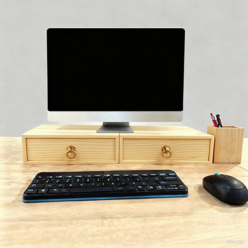 Miniatura 5 de Caja de almacenamiento de madera natural, cajón de escritorio, organizador de gabinete de madera individual, cajón organizador de mesa con mango