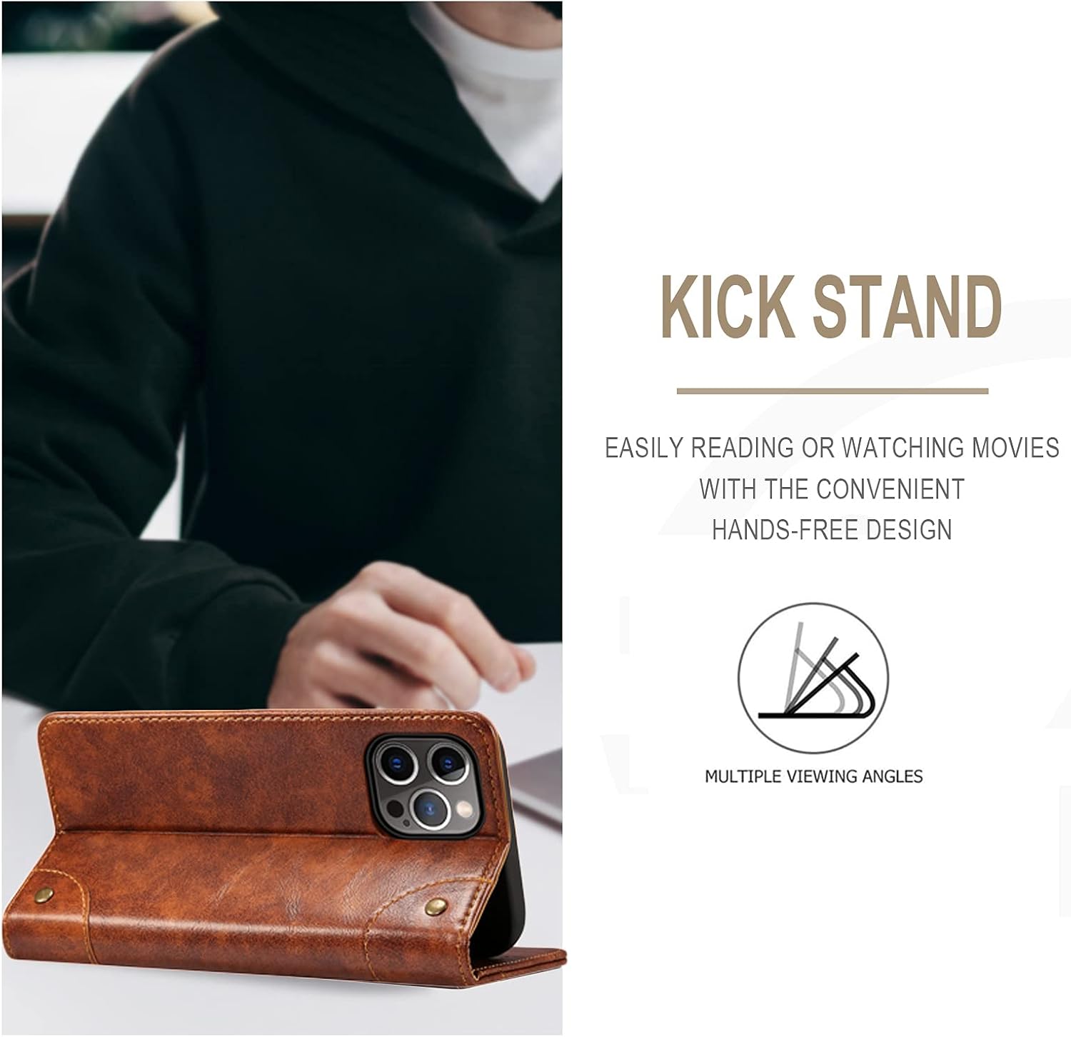 SINIANL Compatible with iPhone 13 Leather Case, iPhone 13 Wallet Folio Case Book Design with Magnetic Closure Kickstand Card Slots Flip Cover for iPhone 13 6.1 inch 2021 Khaki - Image 4