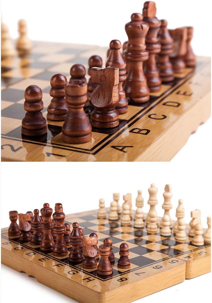 Foldable Chess and Checkers Set Board with Portable Folding Interior Storage Travel Game Board Solid Wood Production 34x34cm ()