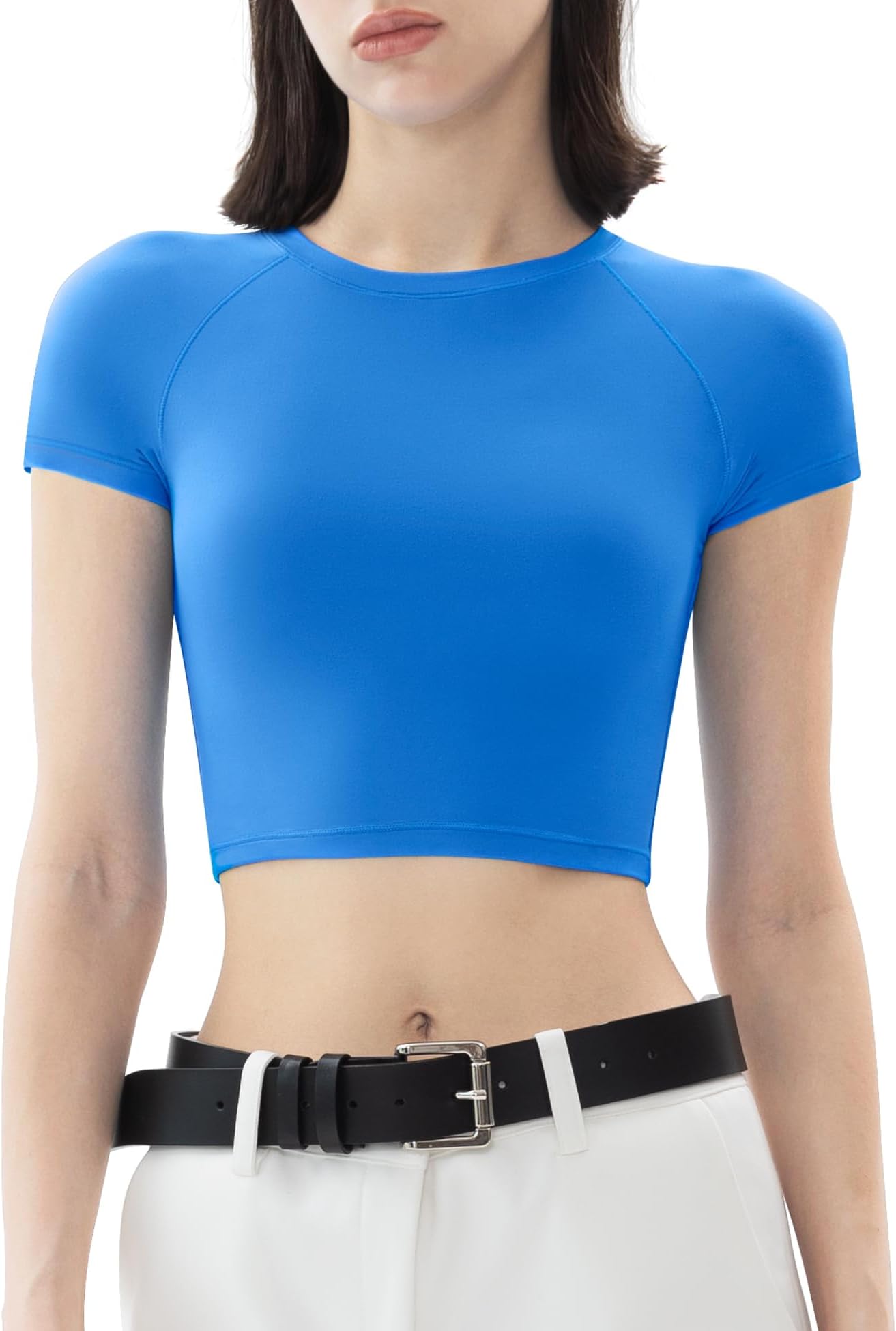 PUMIEYWomen's Short Sleeve Crop Tops Crew Neck T Shirt Sexy Tee Smoke Cloud Collection