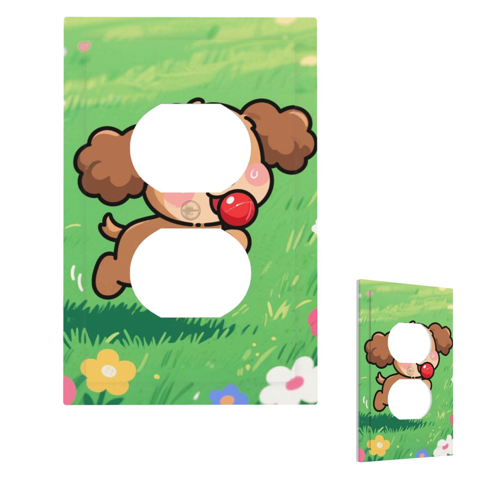 Cartoon Dog Wall Plate Cover Modern Decorative 1 Gang Light Switch Cover Unbreakable Receptacle Outlet Covers For Living Room Bedroom Home Decor Duplex