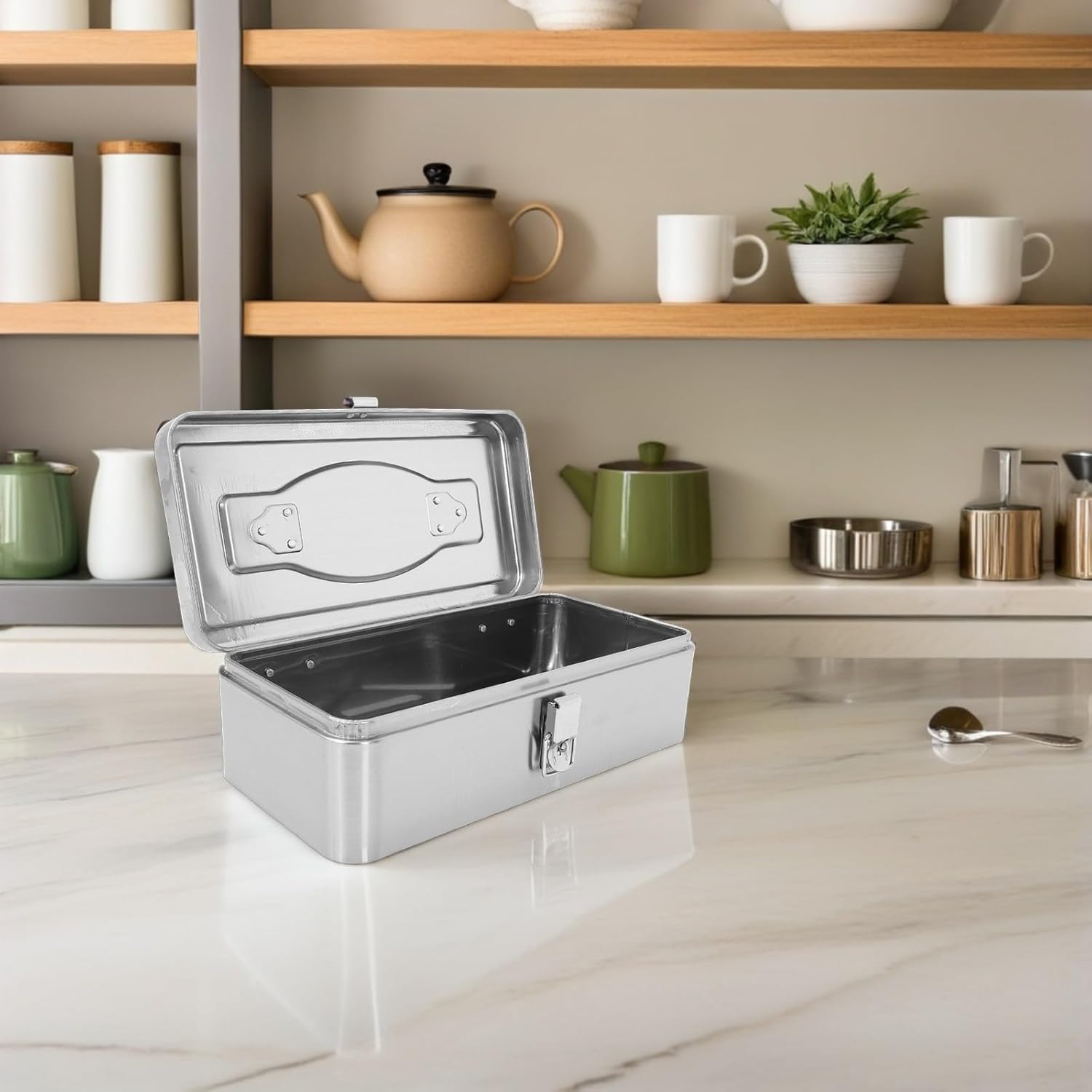 Vaguelly Large Stainless Steel Portable Tool Box with Handle, Multi-compartment Removable Organizer Chest for Home Repair and Garage Storage