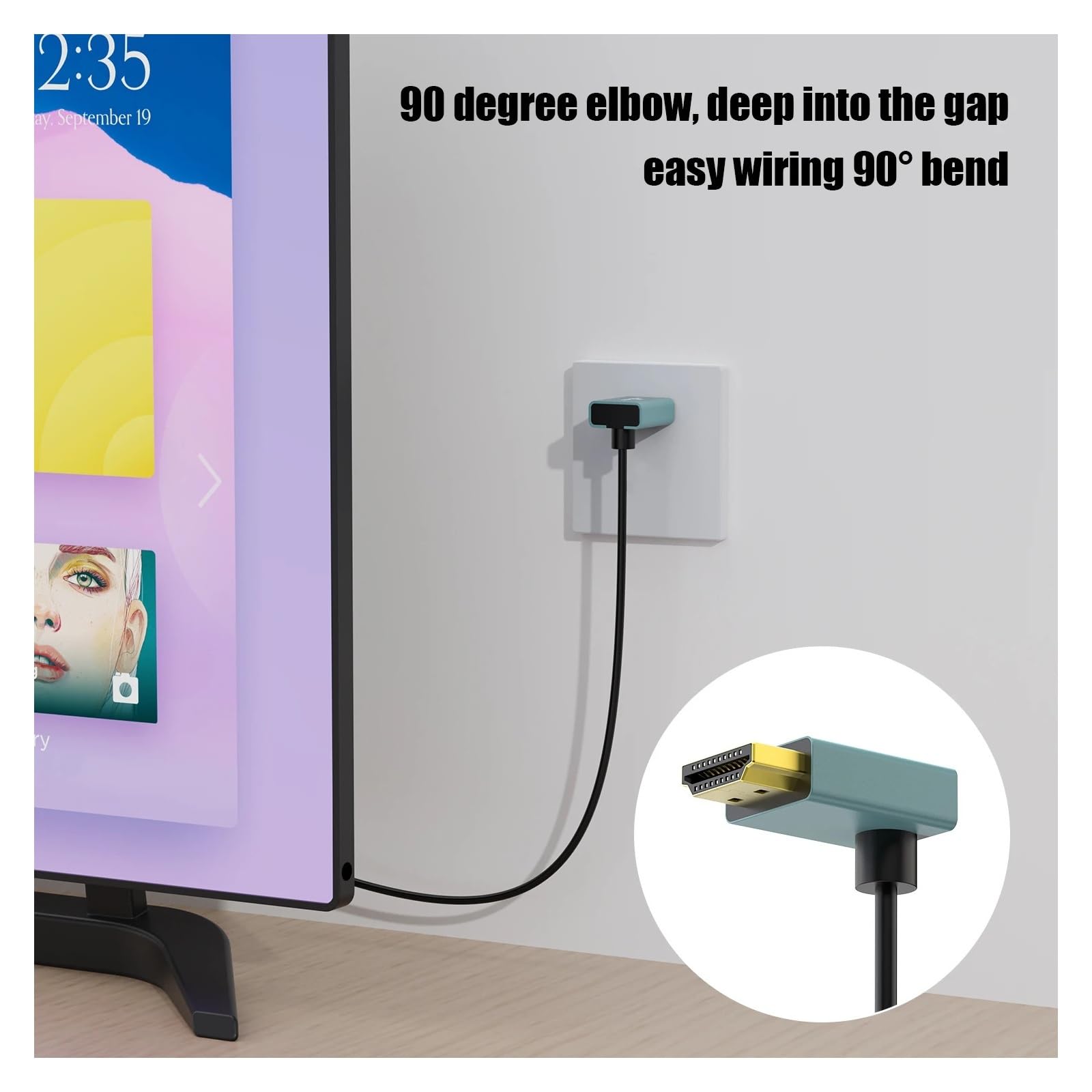 Câble HDMI 2.1 À Angle Vers Le Bas De 90 Degrés 8K @ 60 Hz 4K @ 120 Hz, Cordon Flexible Haute Vitesse Fin, 48 Gbit/s, EARC HDR, Conçu for La TV HD(90D Down Angle-1m (3.28 ft))