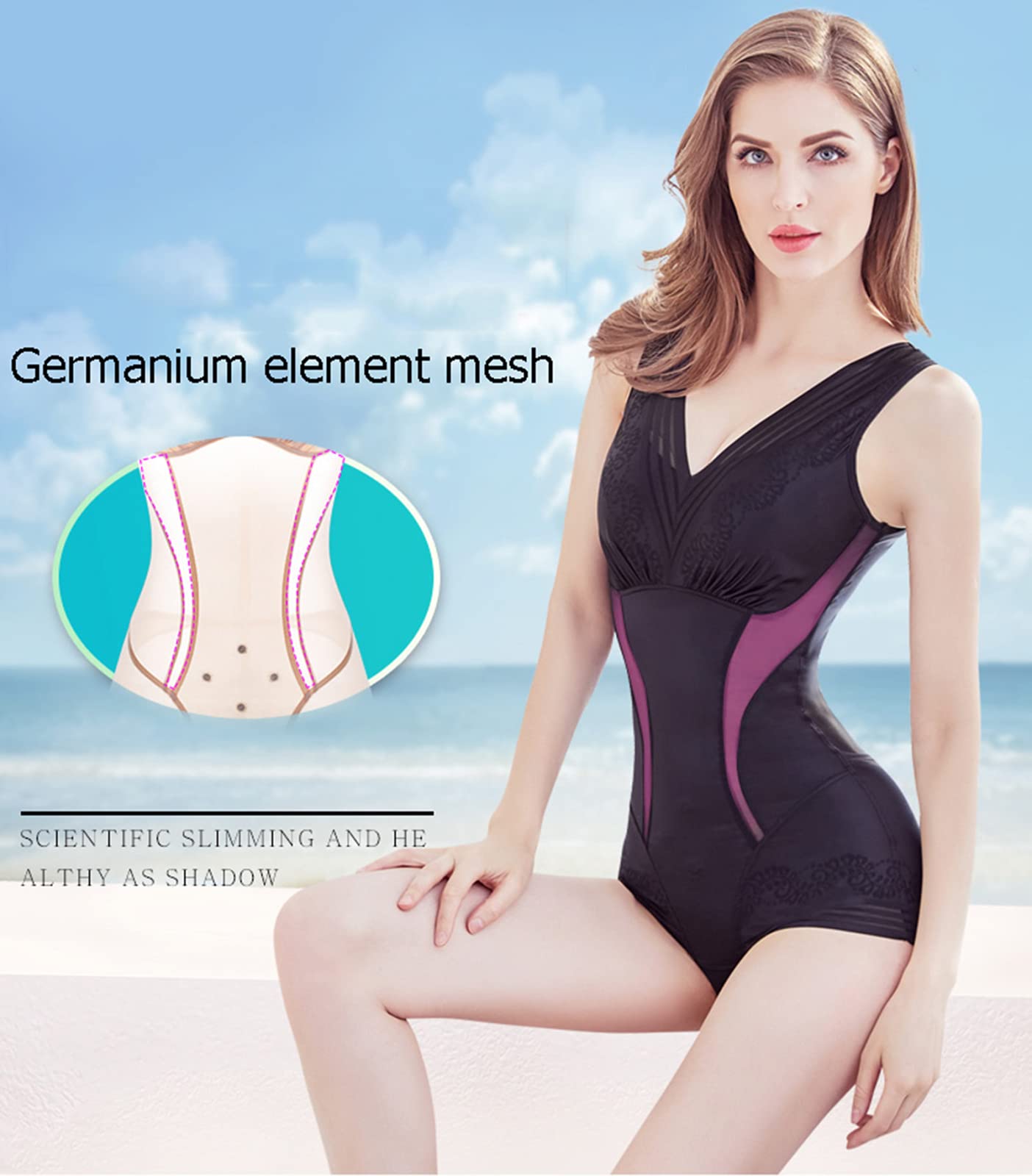 Body modellante a clessidra con perizoma e scollo a V profondo in pizz – Popilush
