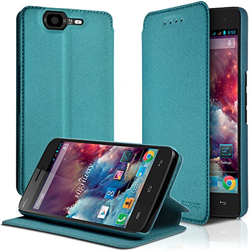 KARYLAX Seluxion - Housse Coque Etui à Rabat latéral Fonction Support Couleur Turquoise pour Wiko Highway + Film de Protection …