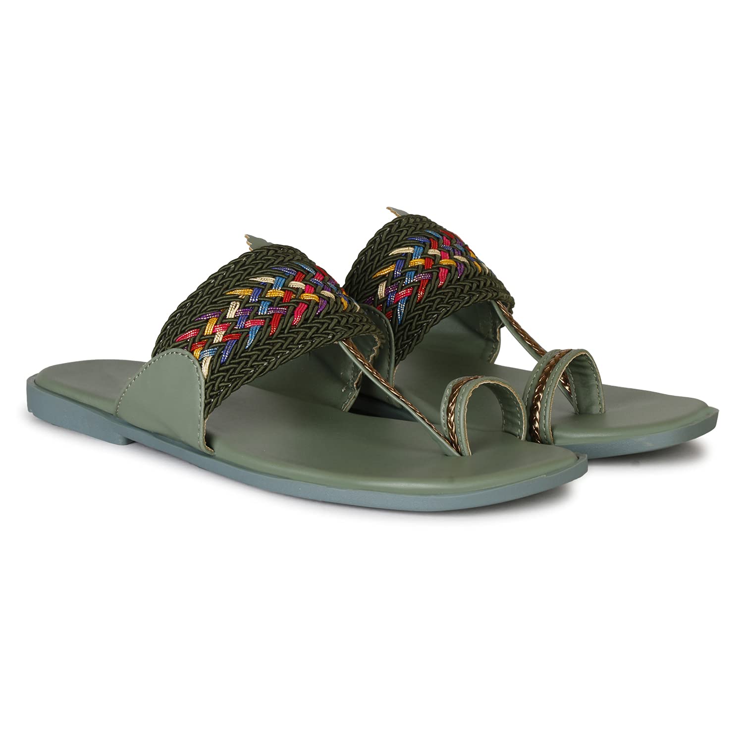 Right Steps Womens Green Fashion Slippers| Flat for girls| Women Kolhapuris| Women Footwear (B09G39KD9M) Amazon Price History, Amazon Price Tracker