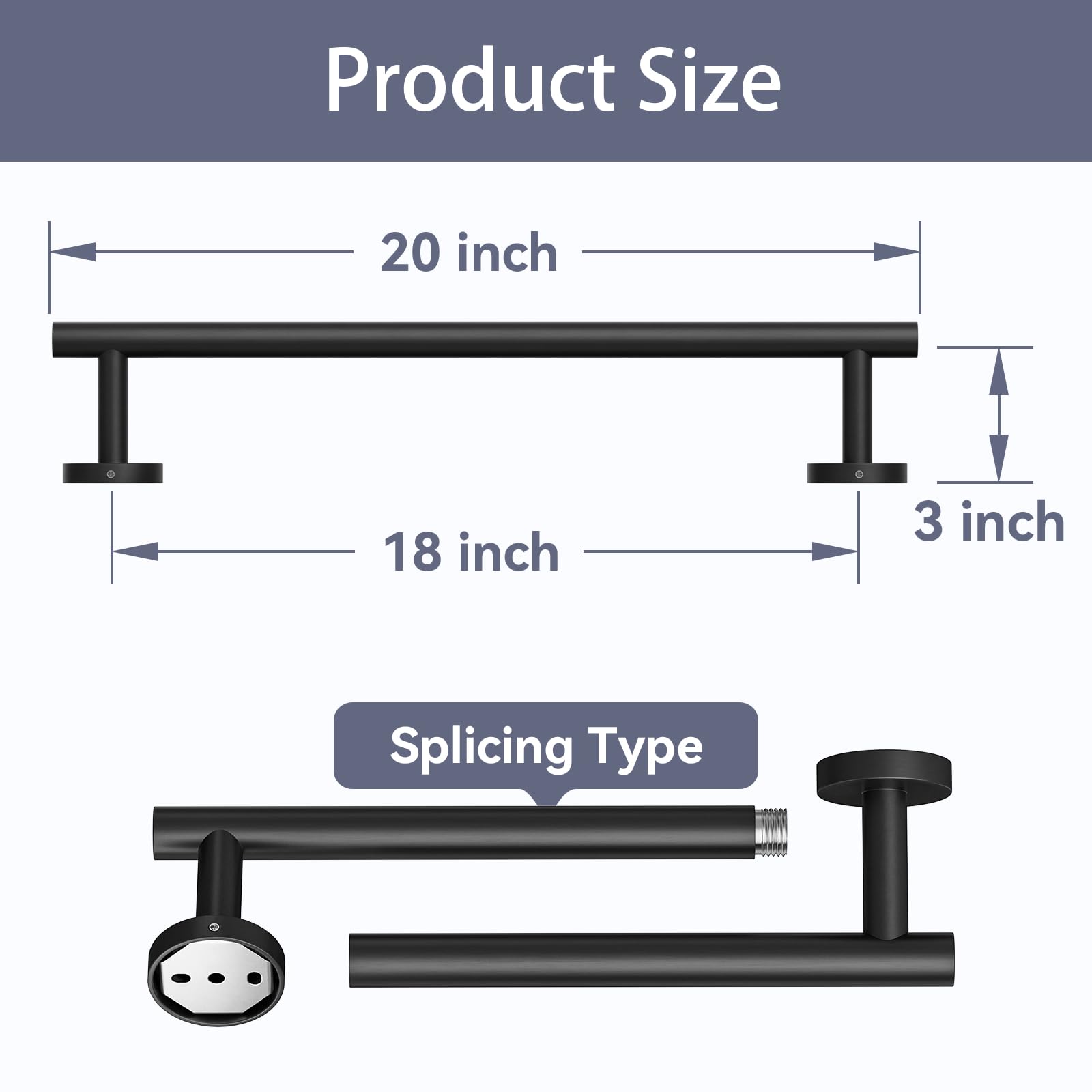 Condition photo showing New/Like New for matte black towel bar, 18 inch bathroom towel rack | towel holder wall mounted, thicken sus304 stainless steel towel rod modern home decor (total length 20-inch)