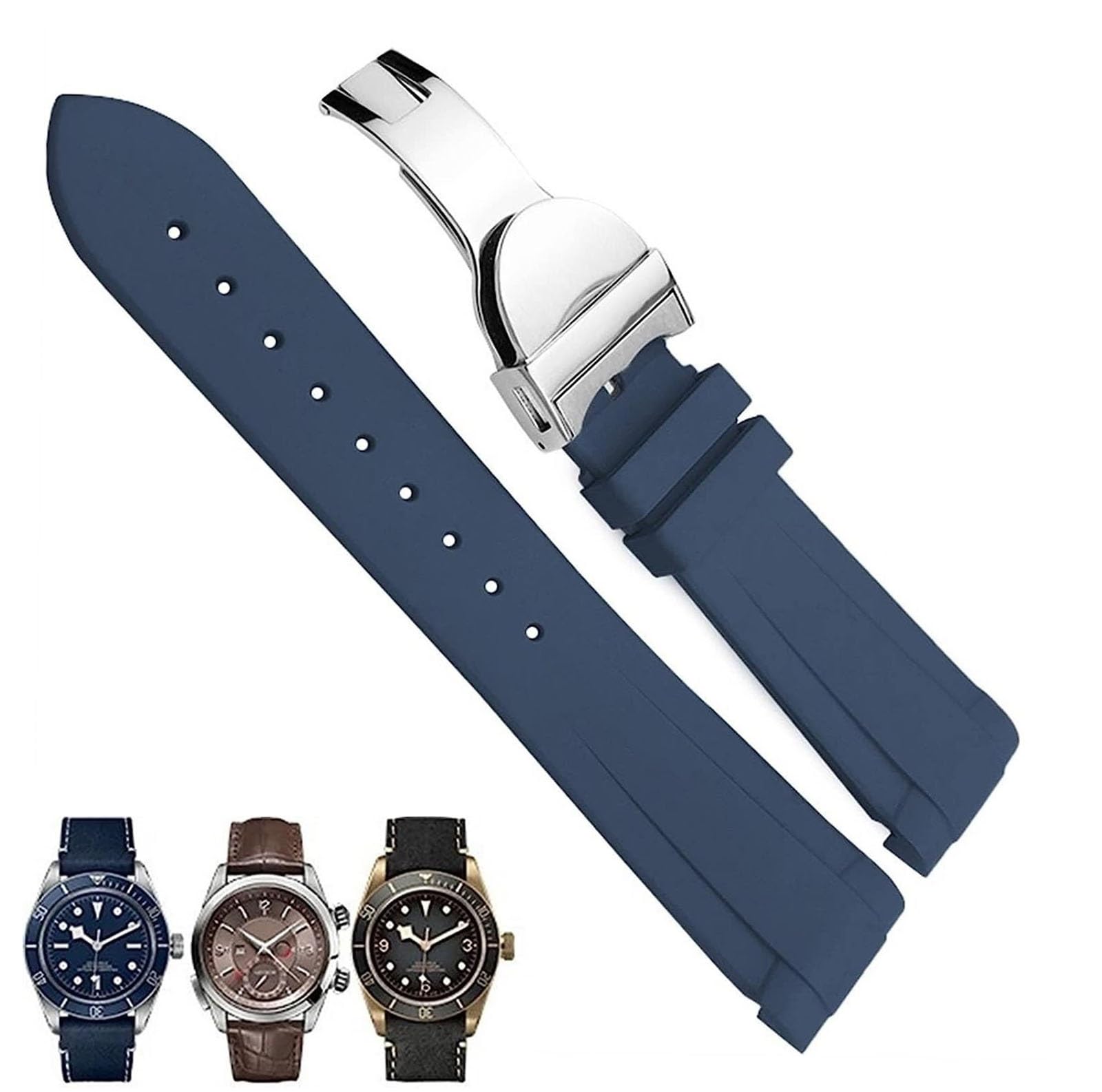 XJBTBA Correa de Reloj de Caucho Natural para Tudor Pelagos 1958 Pelagos Pin/Hebilla Plegable Correa de Silicona 20mm 22mm
