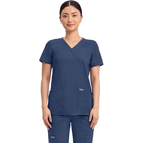 Cherokee Scrubs Top for Women Mock Wrap with 3 Pockets, Soft, 2-Way Stretch & Durable Fabric - WW610