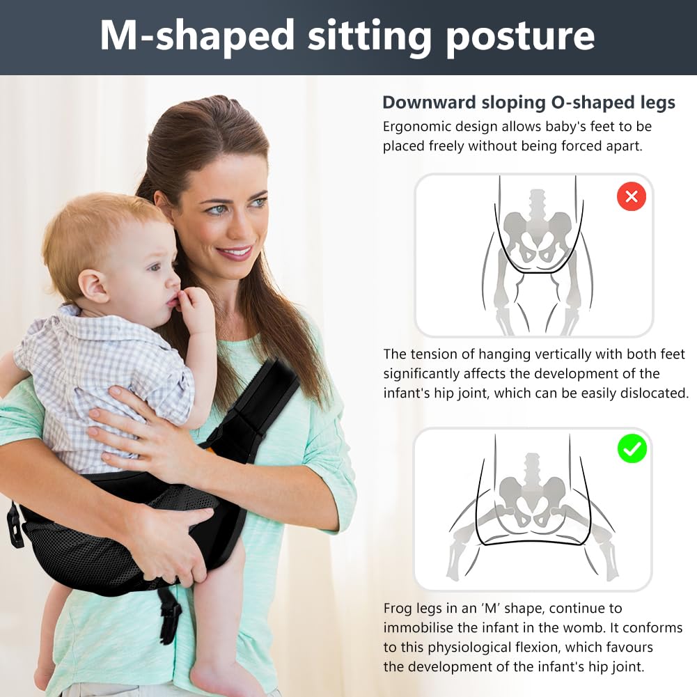 AOOWU Fascia Porta Bambino, Traspirante Laterale Fascia Neonato, Fascia Porta Bebe Regolabile, Portatile Ergonomico Marsupio Neonato, per 0-36 Mesi, Capacità di Carico Massima di 25 Kg