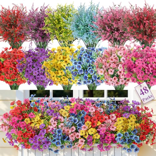 SHareconn 48 Bundles Artificial Flowers for Outdoors Decoration, Faux Plants