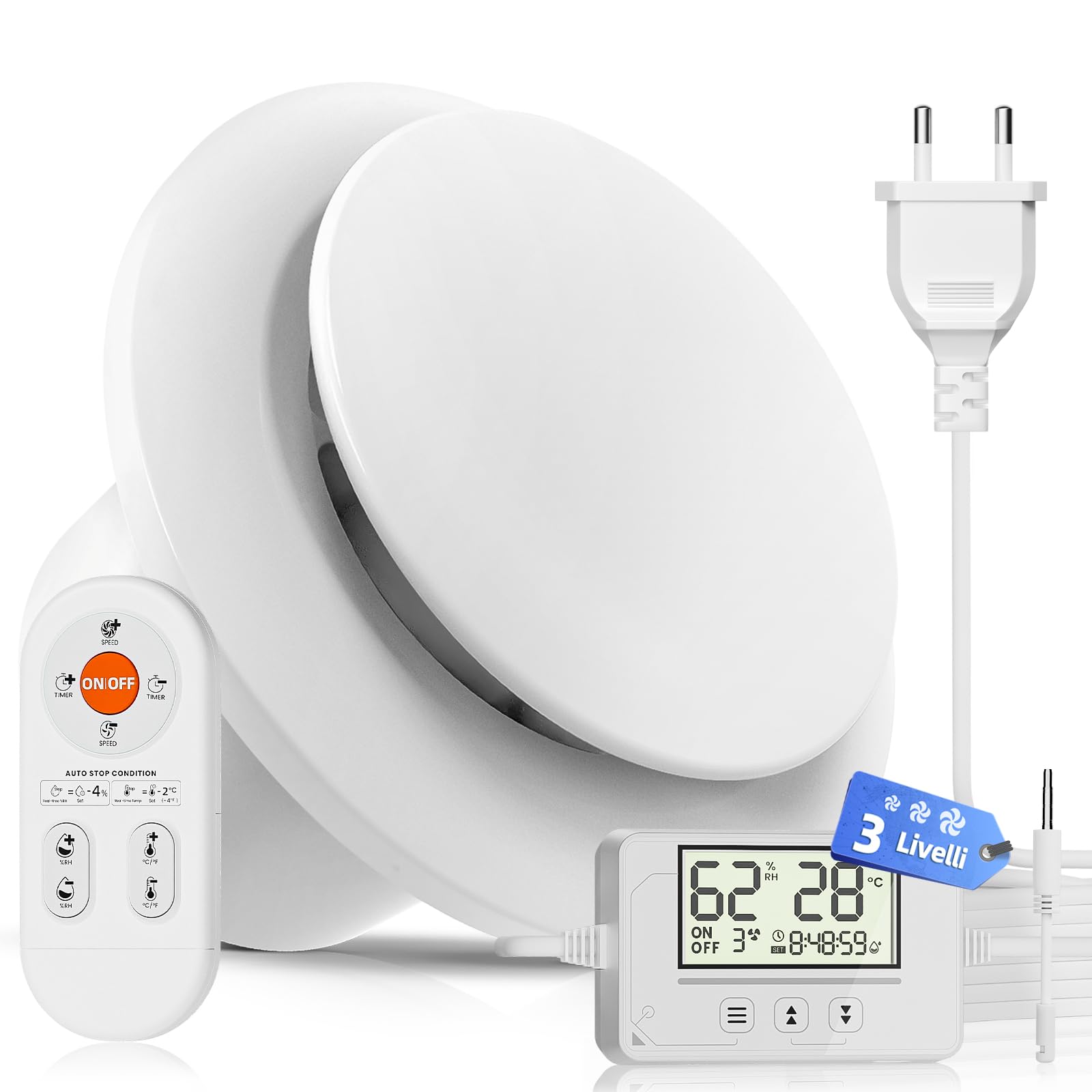 Ventole di aerazione 100mm con sensore di umidità, sensore di temperatura e timer P109