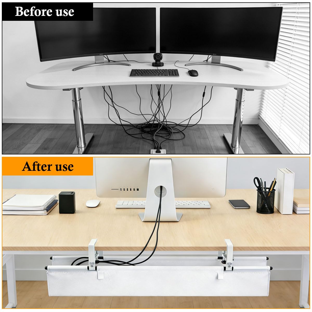 Kabelkanal Schreibtisch Weiß, Kabelkanal Schreibtisch Ohne Bohren 90cm, Kabelmanagement Schreibtisch für Kabelversteck, für Büro und Zuhause