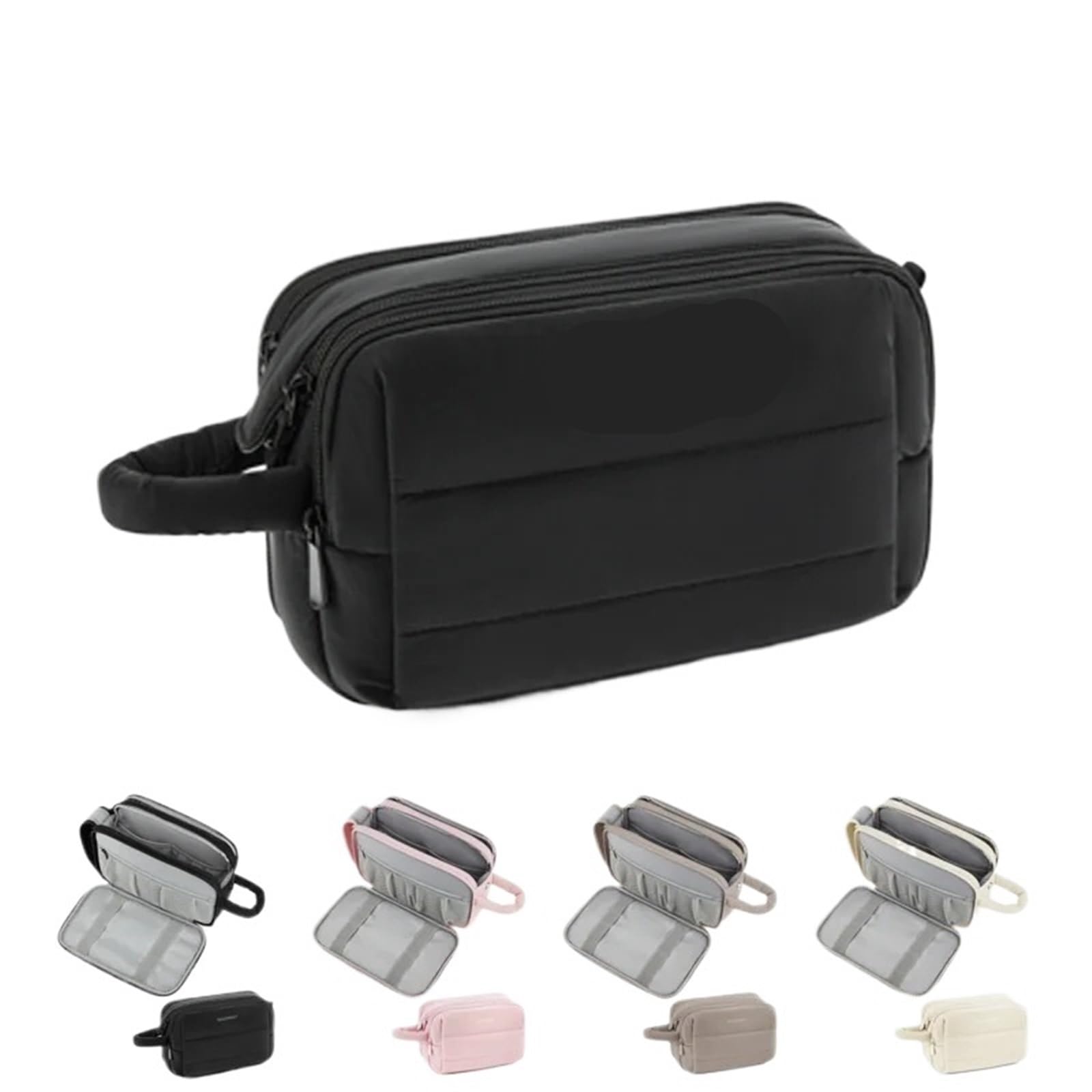 Neceser Maquillaje Fluffy Toiletry Bag Women's Cosmetic Organizer Large Wide Opening Travel for Toiletries Accessories(Black)
