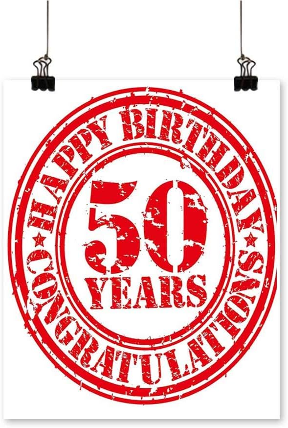 On Canvas Prints Grungy Display Rubber Stamp Fifty Years Old Congratulation Icon Red White Paintings for Wall Decor,24" W x 40" L/1pc(Frameless)