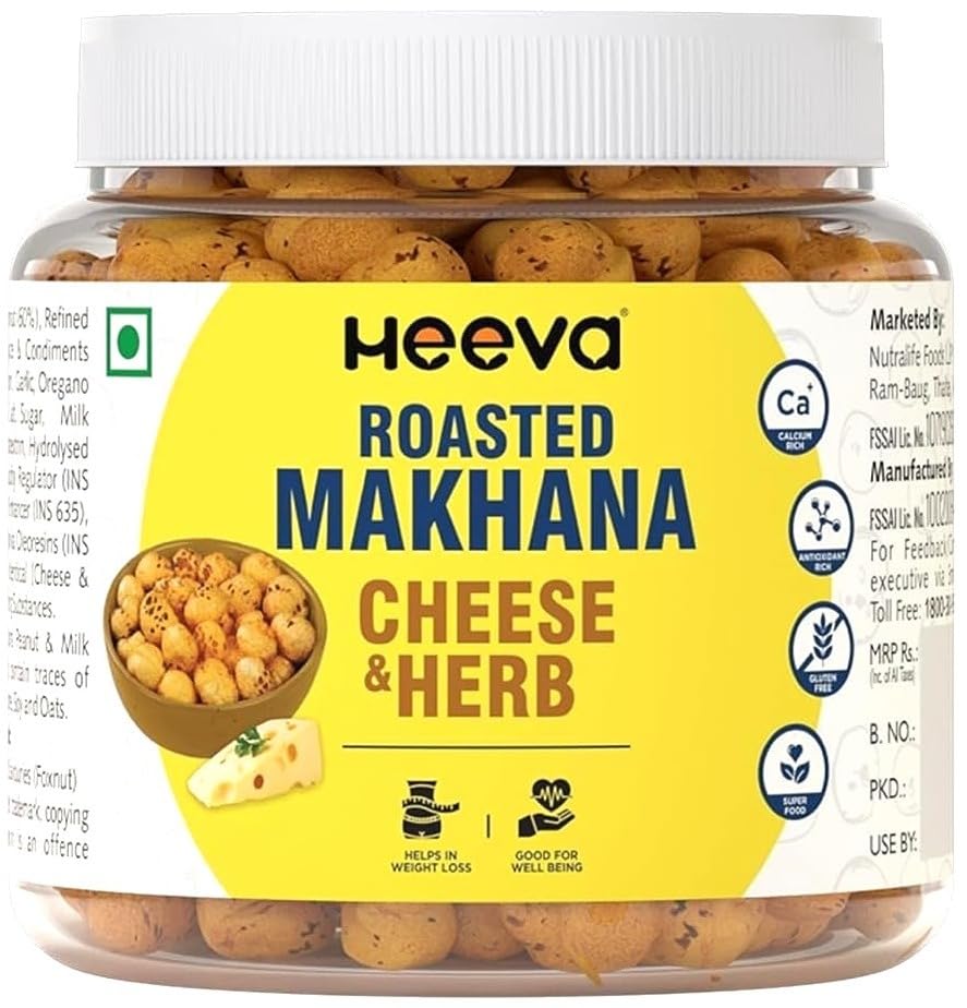 Heeva Roasted Makhana | Foxnut | Cheese & Herbs Flavour 100g (Pack of 1) | Gluten Free | Roasted - Not Fried | No Cholesterol | Healthy Super Food | Calcium Rich | Phool Makhana