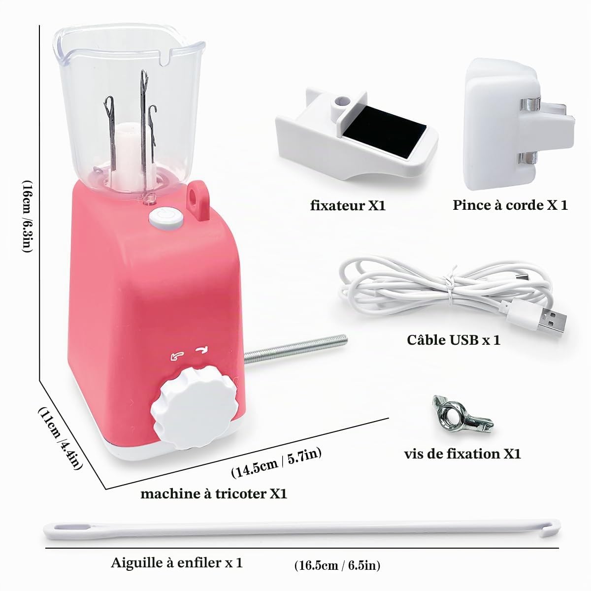 Yallmie Machine à Tricoter Électrique, Tricotin Automatique avec Accessoires, Tricotin Electrique Charge USB Machine Tricoter, Machine a Crochet Automatique pour DIY Amateurs et Débutants (Rose)