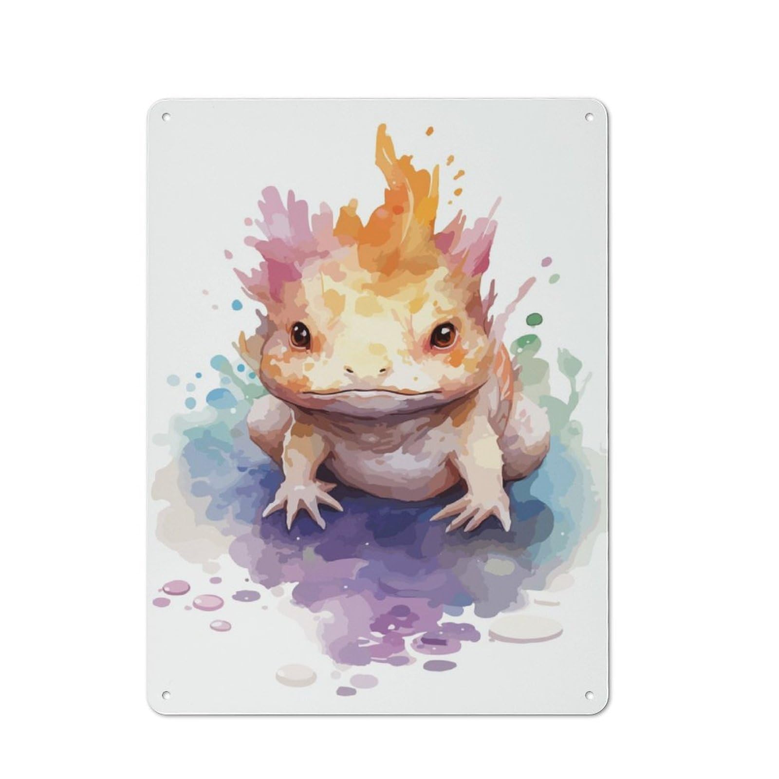 Junmoney Cute Axolotl Watercolor Tin Wall Plaque 40X30cm With For Dining Room Or Kitchen, A Metal Wall Feature For Kitchens And Dining Spaces