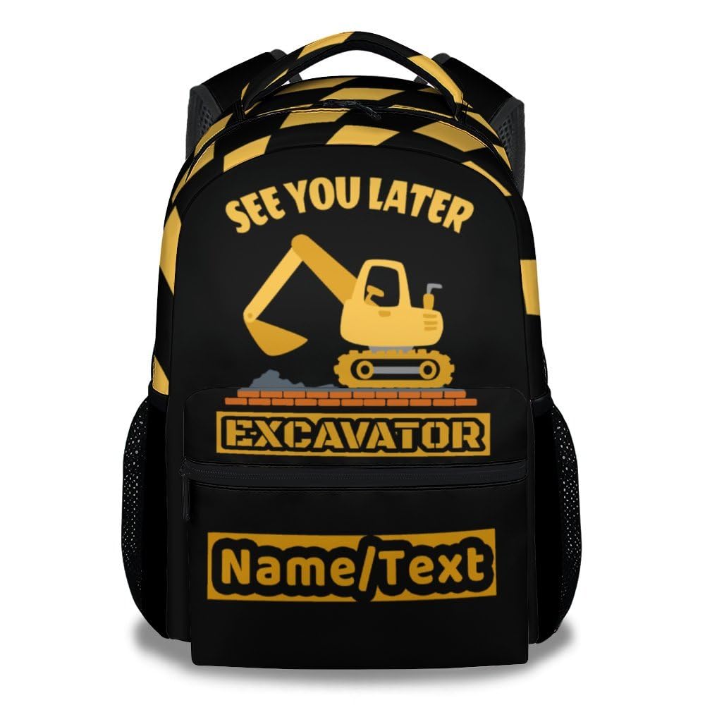PoshWrap Personalized Excavator Backpack - 16 Inches Black Backpacks for Teens - Durable Cool Bookbag for Middle School