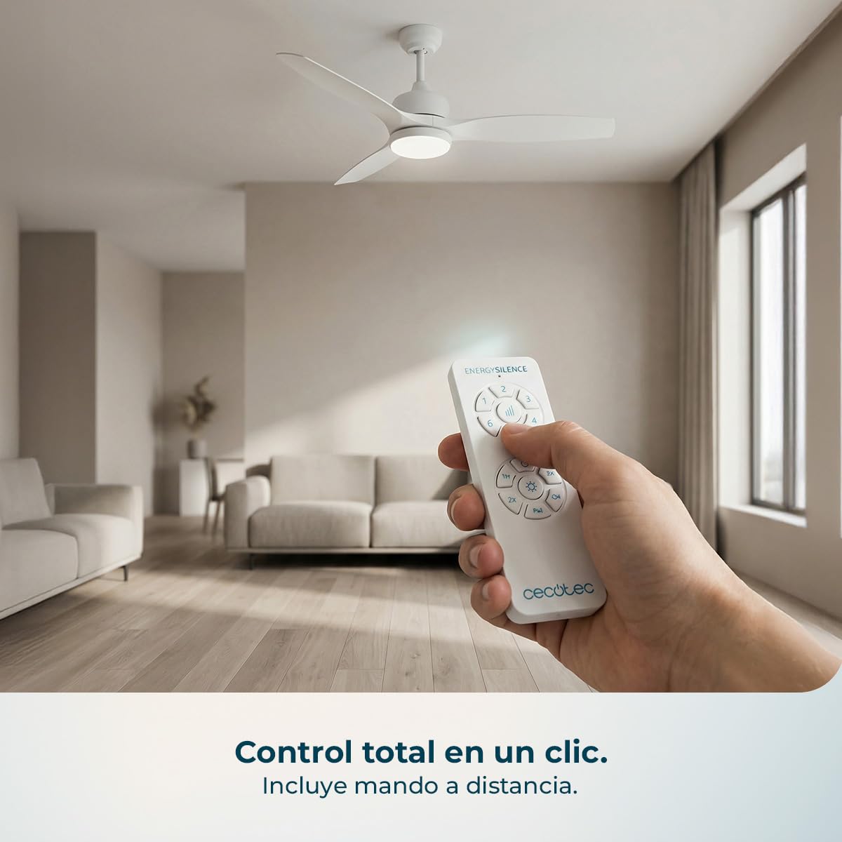 Cecotec Ventilador de Techo con Luz EnergySilence Aero 452 QuickSnap White. 30W, Motor DC, Diámetro 52" (132cm), 3 Aspas, 3 Tonos LED, Mando a Distancia, Temporizador, Montaje Rápido con un “Click” | Fernbedienung, Timer bis 8 Std., 6 Geschwindigkeitsstuf