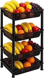 Fruteira Organizadora de Chão 4 Andares Em Plástico Multiuso (Preto)