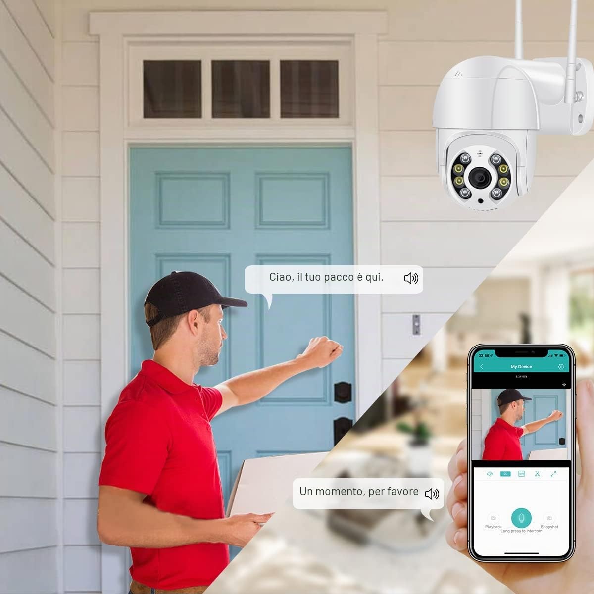 1080P Camere di Sorveglianza WiFi, Telecamera WiFi Esterno Motorizzata Impermeabile IP66 con Audio a Due Vie, Visione Notturna a Colori 30M Rilevamento del Movimento Monitoraggio Intelligente
