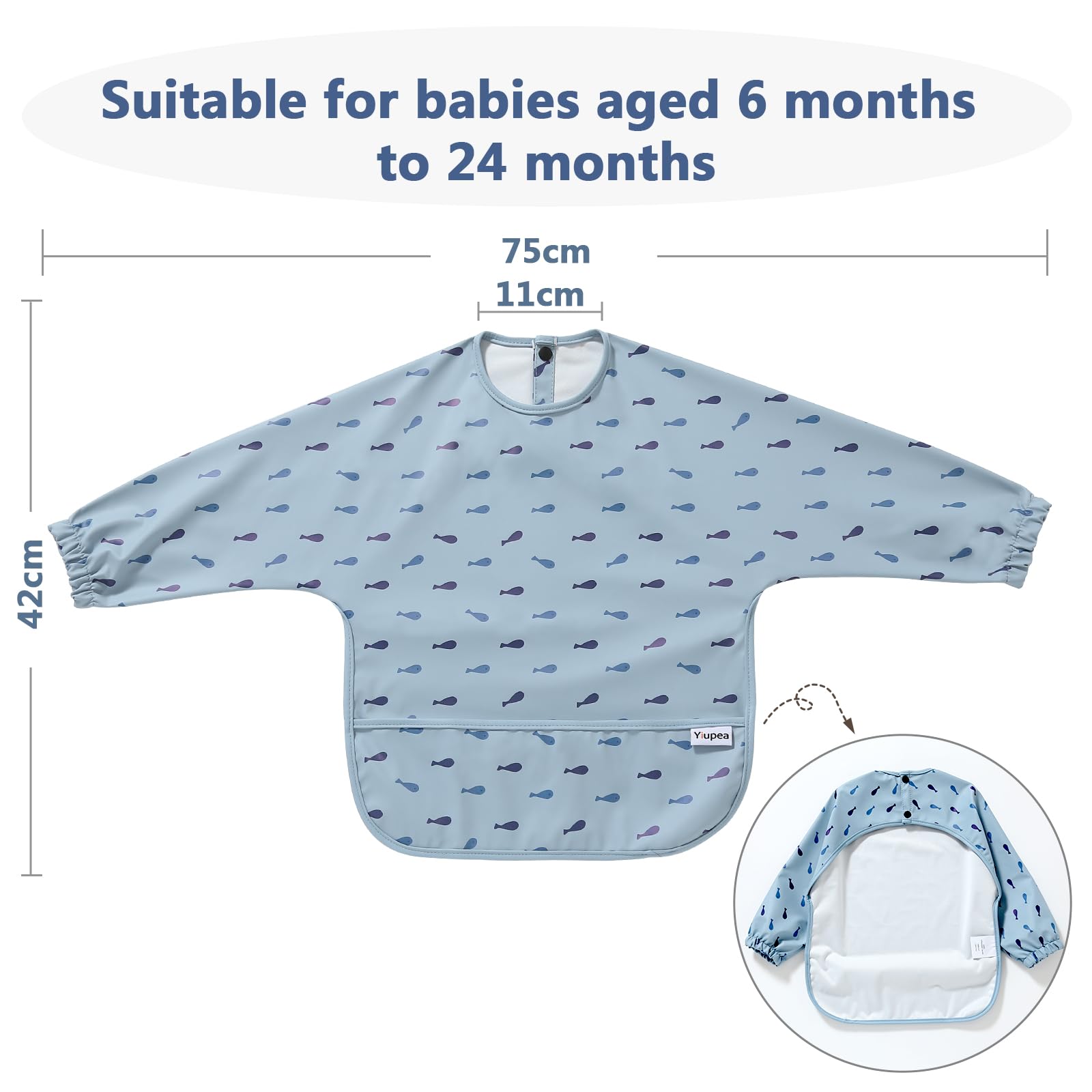 Yiupea Bavaglino Anti-Mess a Manica Lunga - Lavabile in Lavatrice, Impermeabile e da 6 a 24 Mesi per lo Svezzamento del Bambino a LED, Bavaglini Combinati per L'alimentazione del Bambino