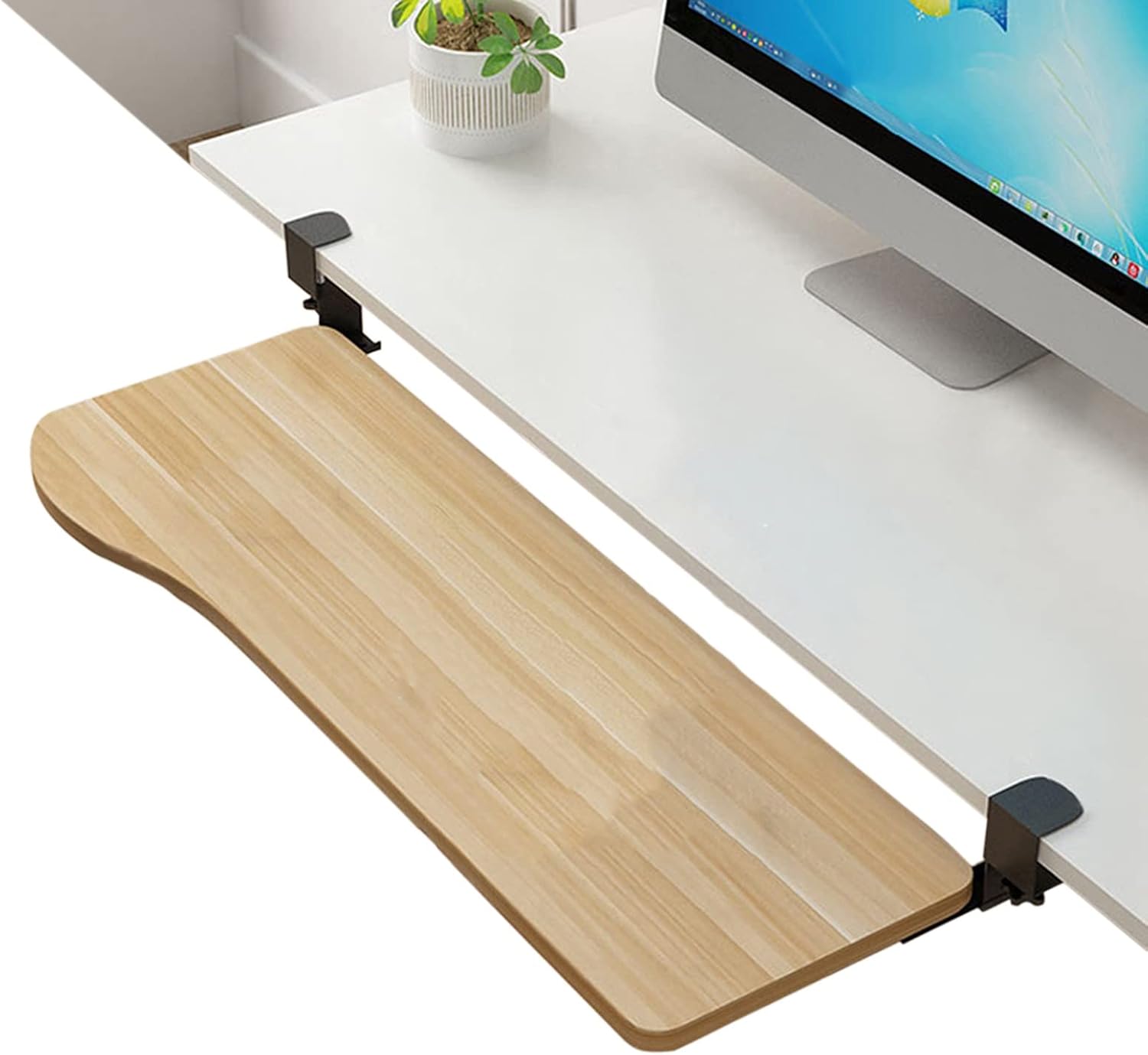 WoodFlex Pro Clamp-On Keyboard Tray with Wooden Surface