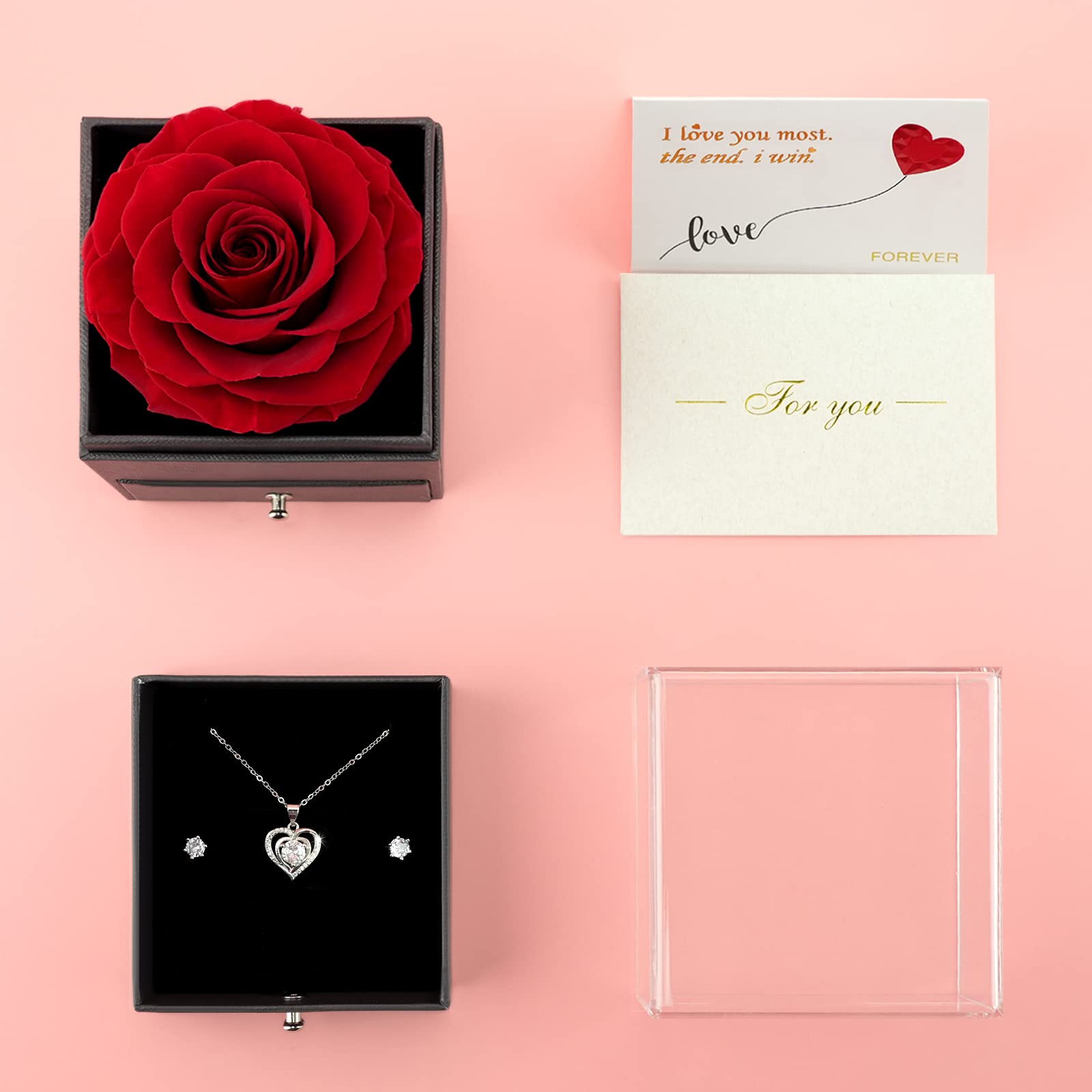 Sunia Festa della Mamma Idee Regalo, Vera Rosa Eterna con Collana Argento 925 Donna con e Orecchini, Rosa Stabilizzata Vera, Regalo Mamma Donna Compleanno, Regalo Festa della Mamma