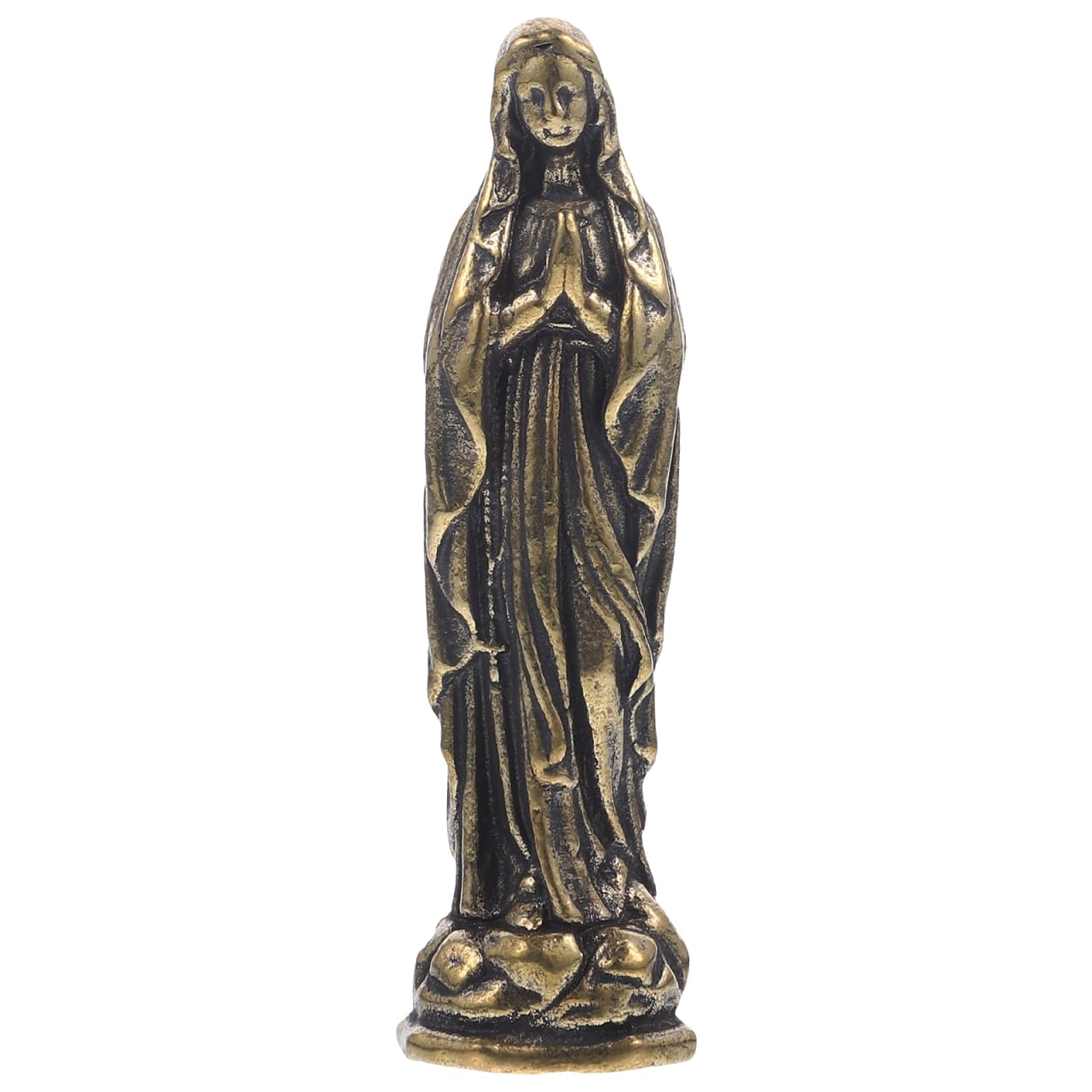 Homoyoyo Brass Maria Brass Virgin Statue Miniature Virgin Sculpture Catholicism Ornament Maria Figurine Classic Decor Craft Figurine Desk En Laton Mini Virgen Stand