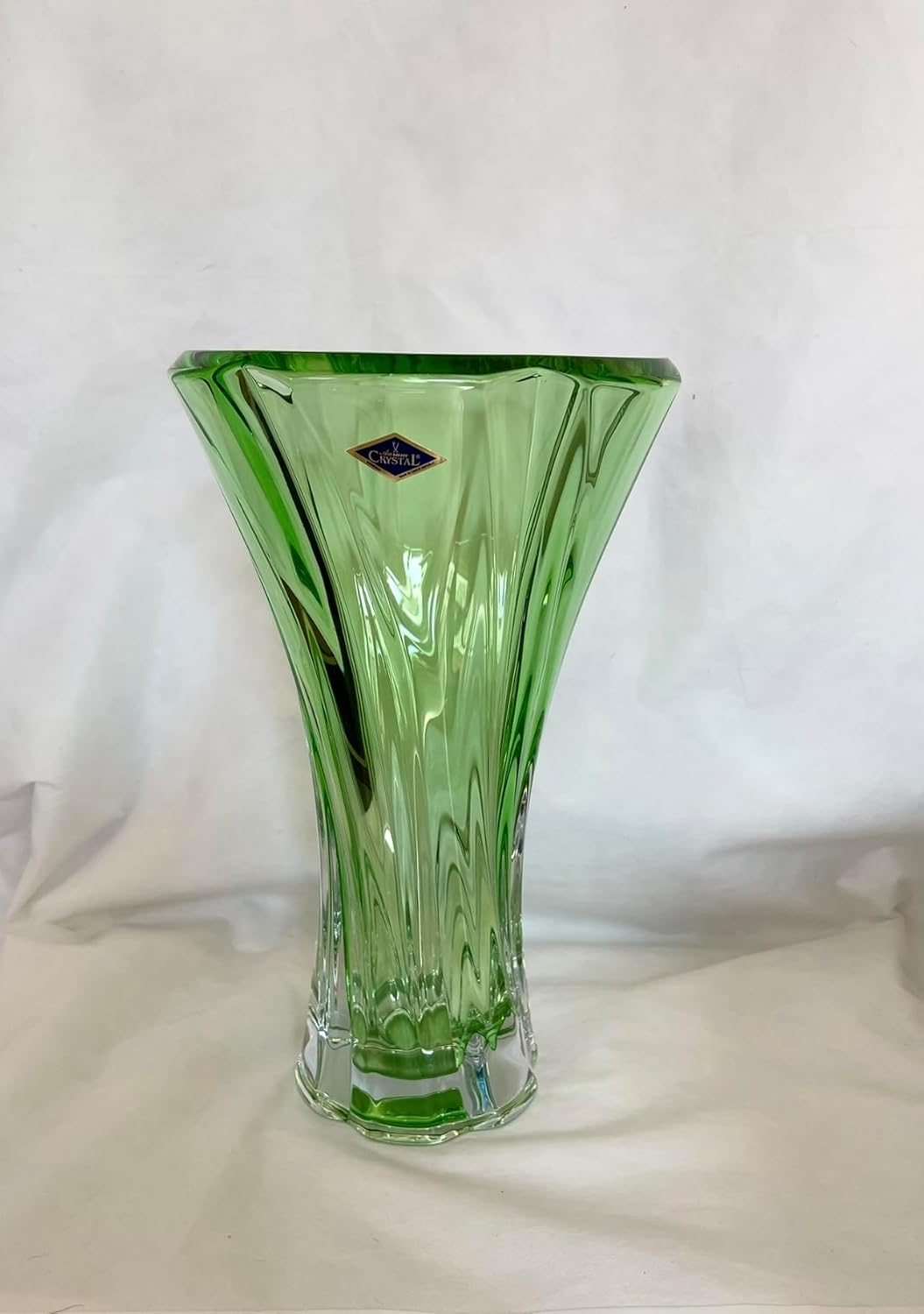 Vase Flower 12" Crystal Glass,Bohemia Czech Crystal,Home Decor, Centerpiece Green Bud Vase, Wedding Gift