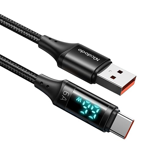 mcdodo Cable USB tipo C a USB-A de 4 pies de carga rápida con pantalla de potencia 6A Corriente XNylon Cable trenzado USB3.0 compatible con