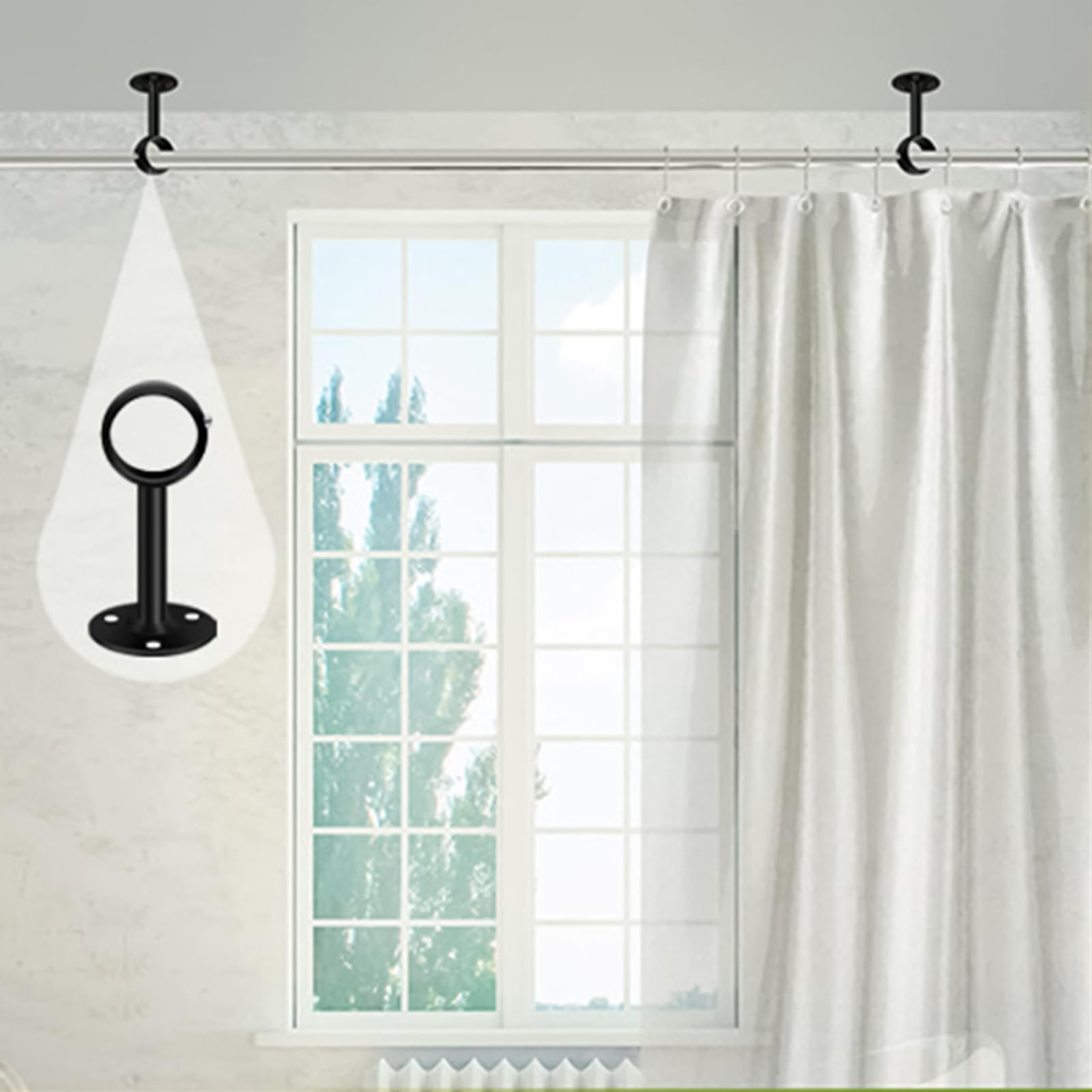 2 Set Pole Brackets, 32mm Stainless Steel Curtain Brackets , Durable and Rust Resistance Ceiling Curtain Pole - Image 4