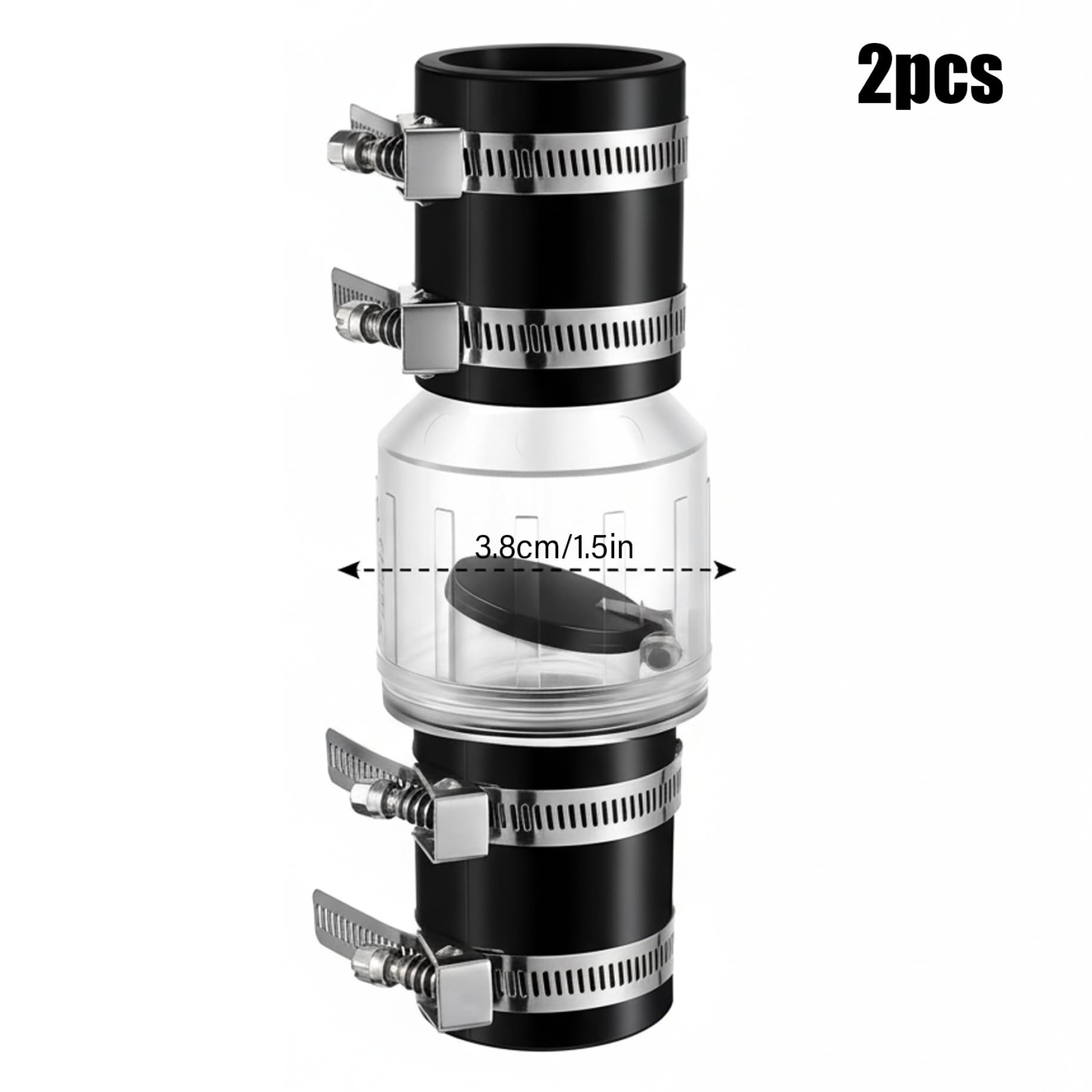 Clapet anti-retour pour pompe de puisard (lot de 2) : conception silencieuse à ressort pour prévenir le refoulement. Clapet anti-retour en plastique ABS avec corps transparent, 3, 8 cm (1, 5 p