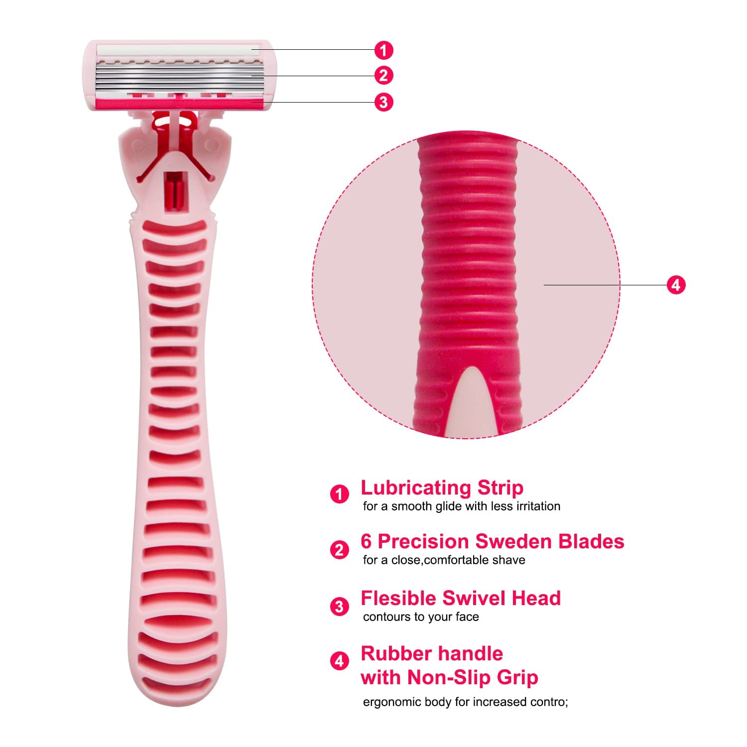 Rasoi da donna, 6 lame, set da barba, include 2 manici e 19 ricariche