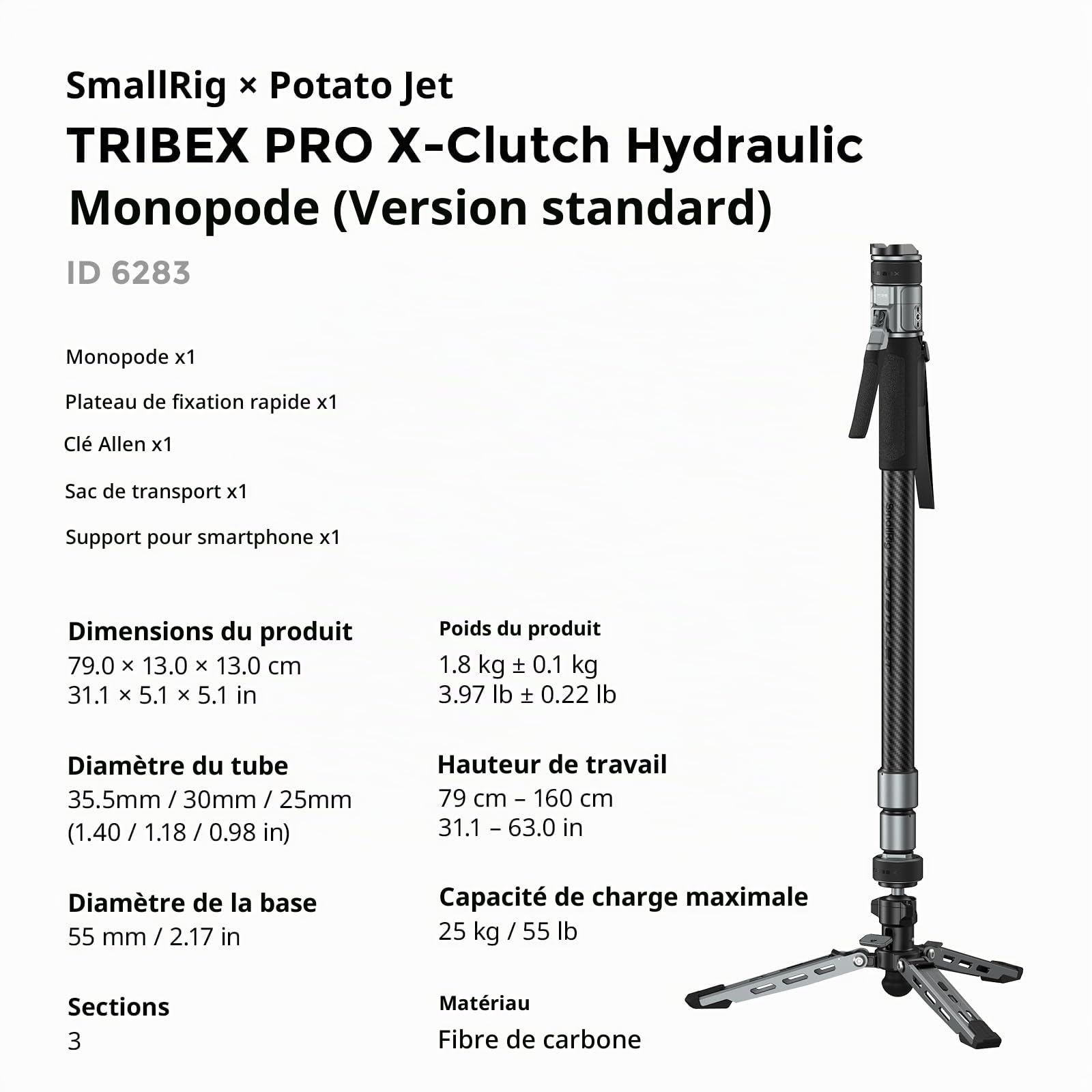 SMALLRIG x Potato Jet TRIBEX Pro Monopode Monopode en Fibre de Carbone