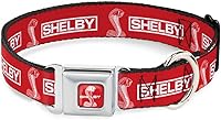 Vista 1 de Buckle-Down Collar de perro hebilla de cinturón de seguridad Shelby Box Logo y Super Snake Cobra Rojo Blanco 15 a 24 pulgadas 1.0 pulgadas de ancho