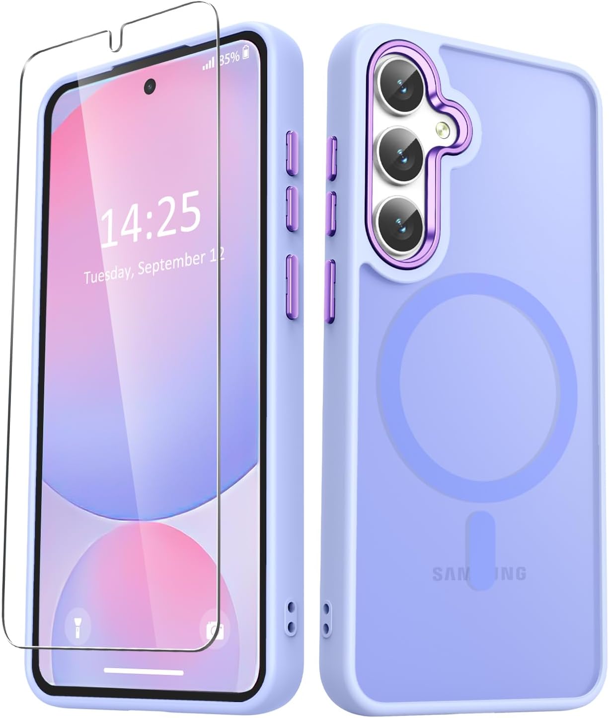 for Samsung Galaxy S25+ Plus Case, Matte Magnetic Phone Case with 1 Screen Protector, Support for Magsafe, Translucent Frosted Shockproof Protective Cover for Samsung Galaxy S25+ Plus, Lavender Purple 6.7in (Galaxy S25+ Plus) Lavender Purple