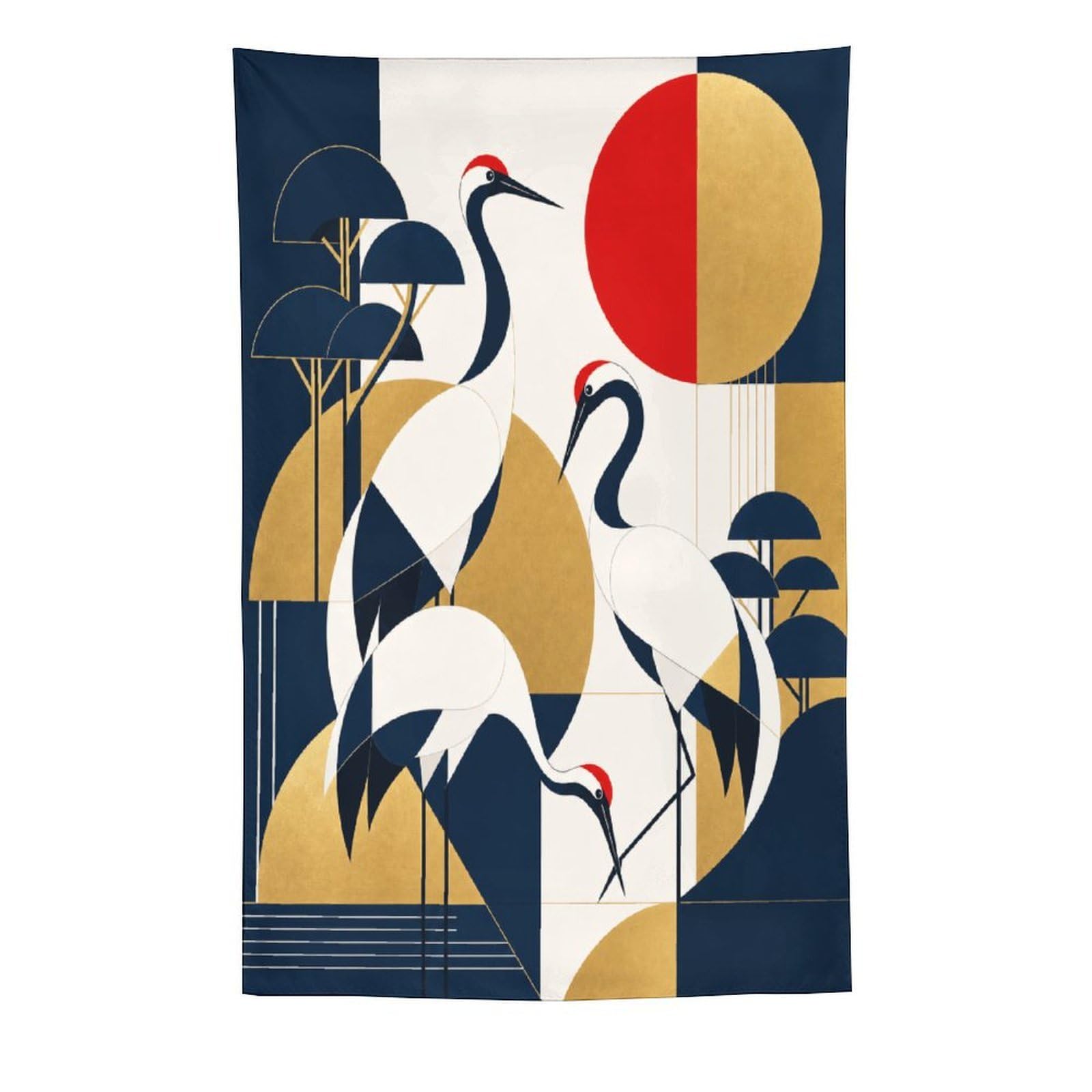 H3B8U2Y5 Art Deco Cranes Wall Tapestry, Ukiyo-e Style, Reading Corner