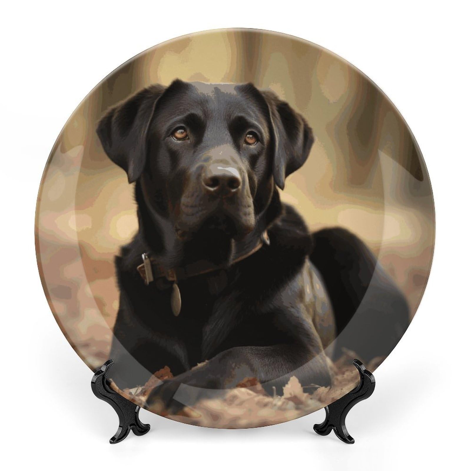 Piatti decorativi in ceramica da 20,3 cm, con simpatico cane labrador, piatti decorativi in porcellana con espositore fatto a mano, ornamento in ceramica per casa, cucina, camera da letto