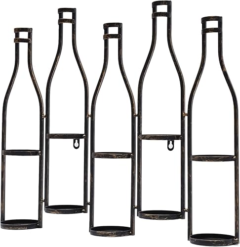 Miniatura 9 de LOYALHEARTDY Estante de vino de pared, 9 botellas, de hierro forjado negro, soporte para vino para pared, cocina, comedor, bar, solución de