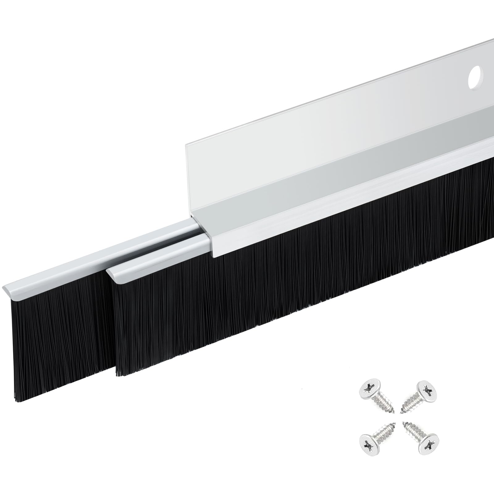 Retsun Dual-Layer Door Brush Seal Strip – 53mm (2.1") W x 880mm (34.6") L, Silver Aluminium Frame with Durable Black PP Brush Bristles, Draught, Weatherproof & Pest Control (Double3cm, 1) — image 1