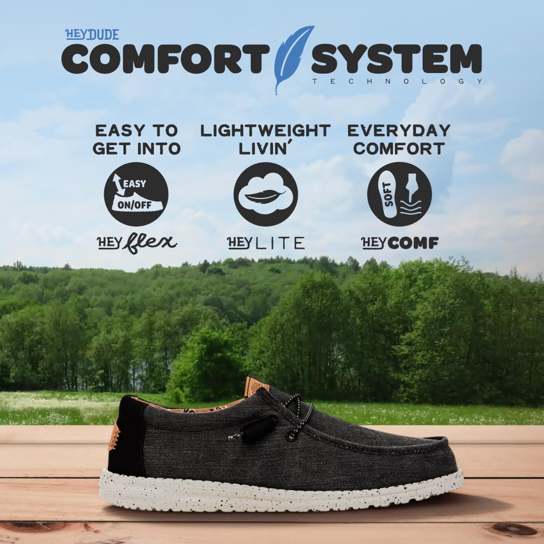 HEYDUDE Men Wally Washed Canvas Black Casual Moccasin 43 EU