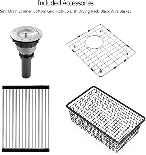 Miniatura 5 de Luckyhorse LH021L - Fregadero de acero inoxidable con 21 pulgadas x 18 x 10 pulgadas, calibre 18, fregadero de cocina al aire libre